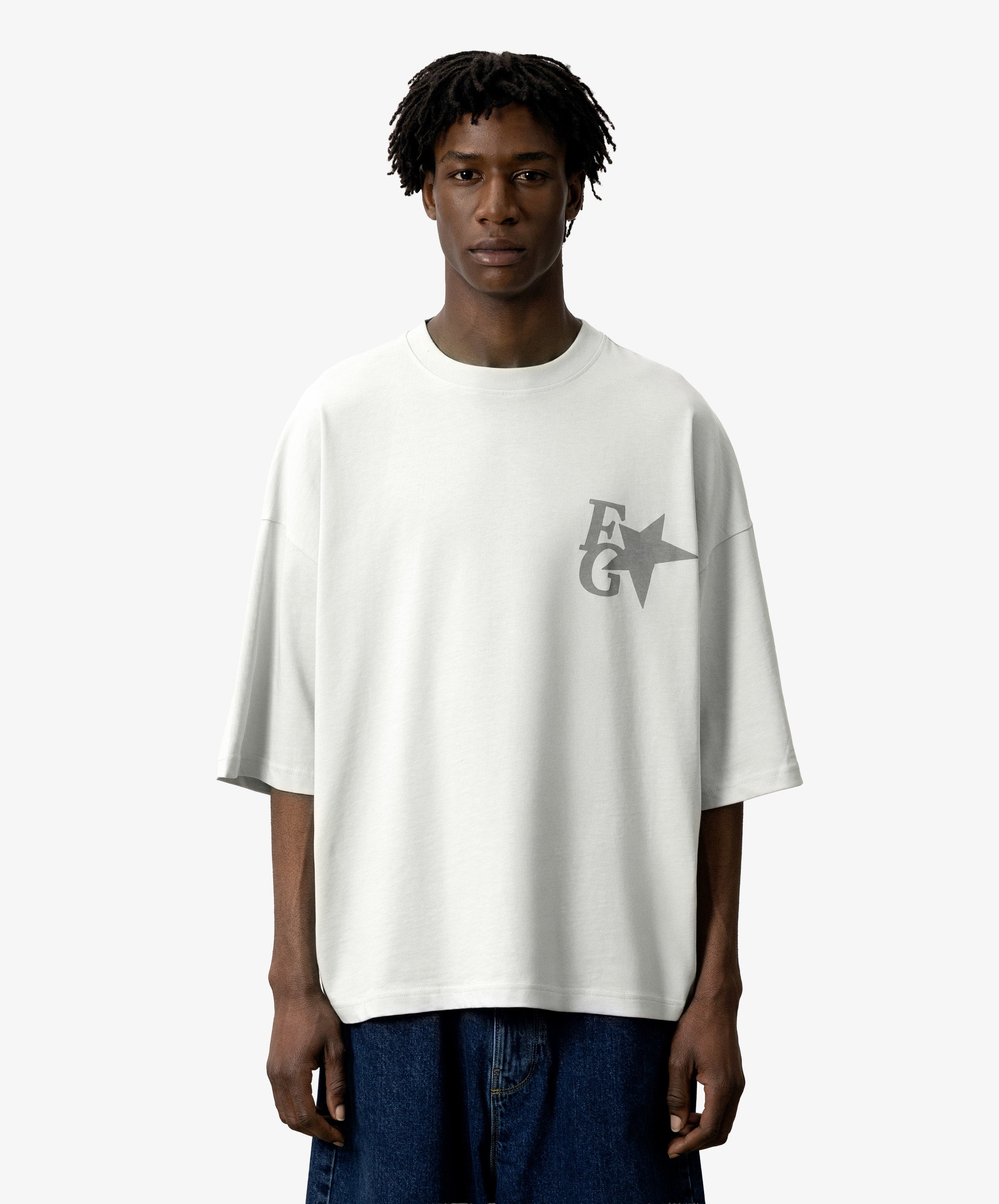 Star Boxy Tee Light Grey