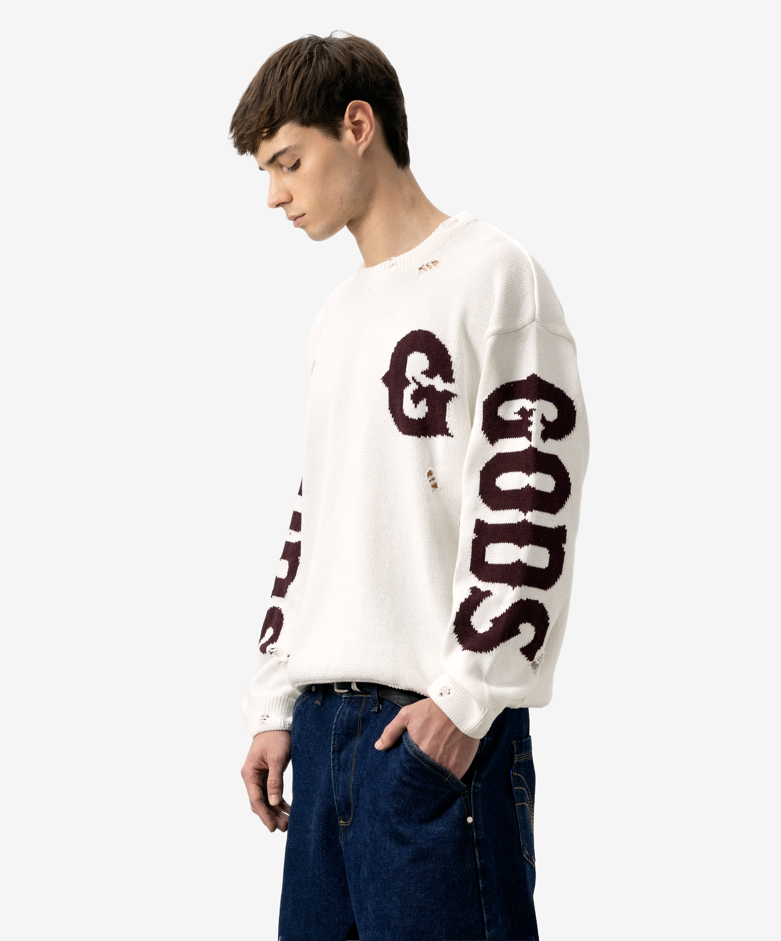 G Side Knitted Sweater White