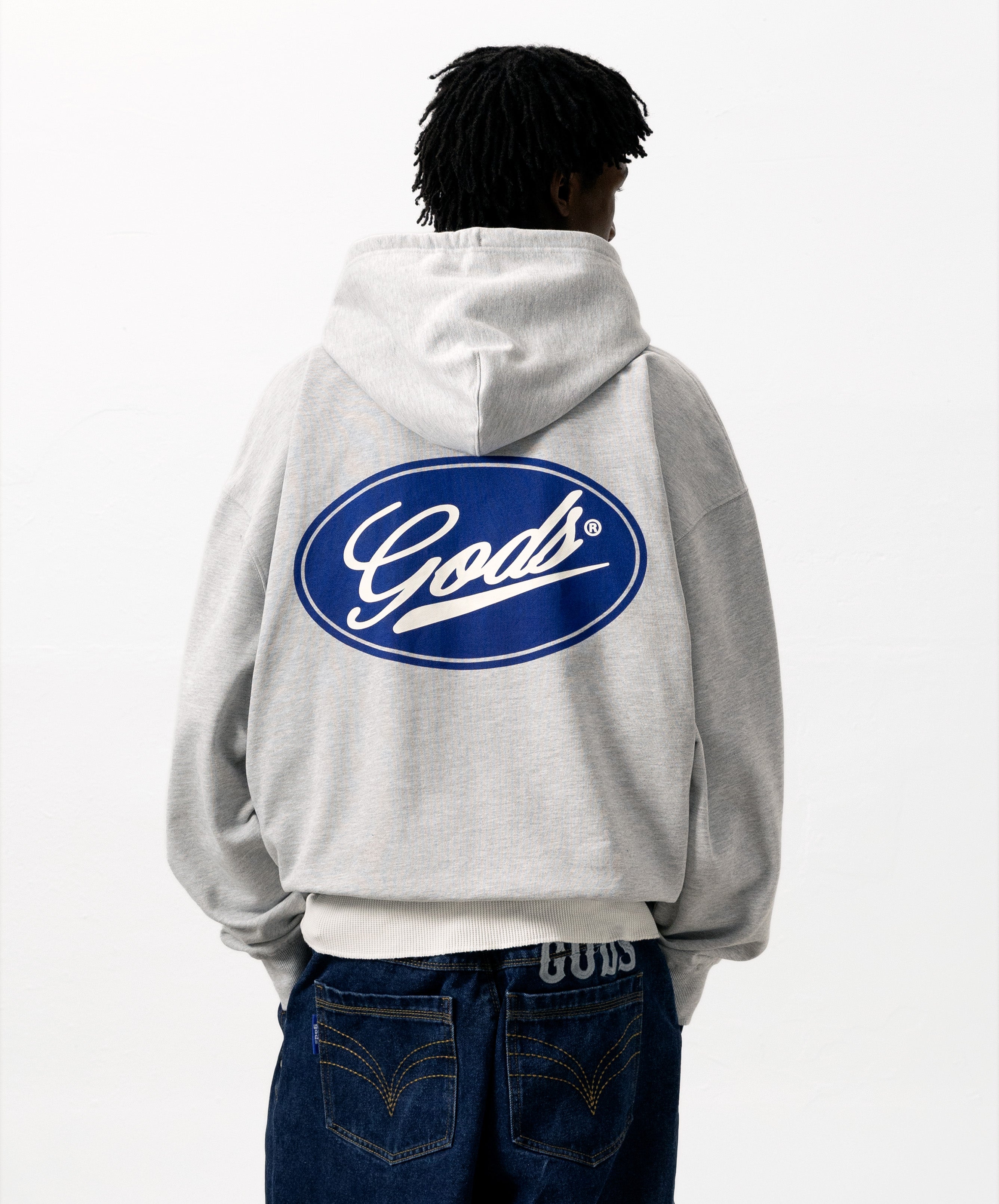 Blue Circle Cropped Hoodie Gray