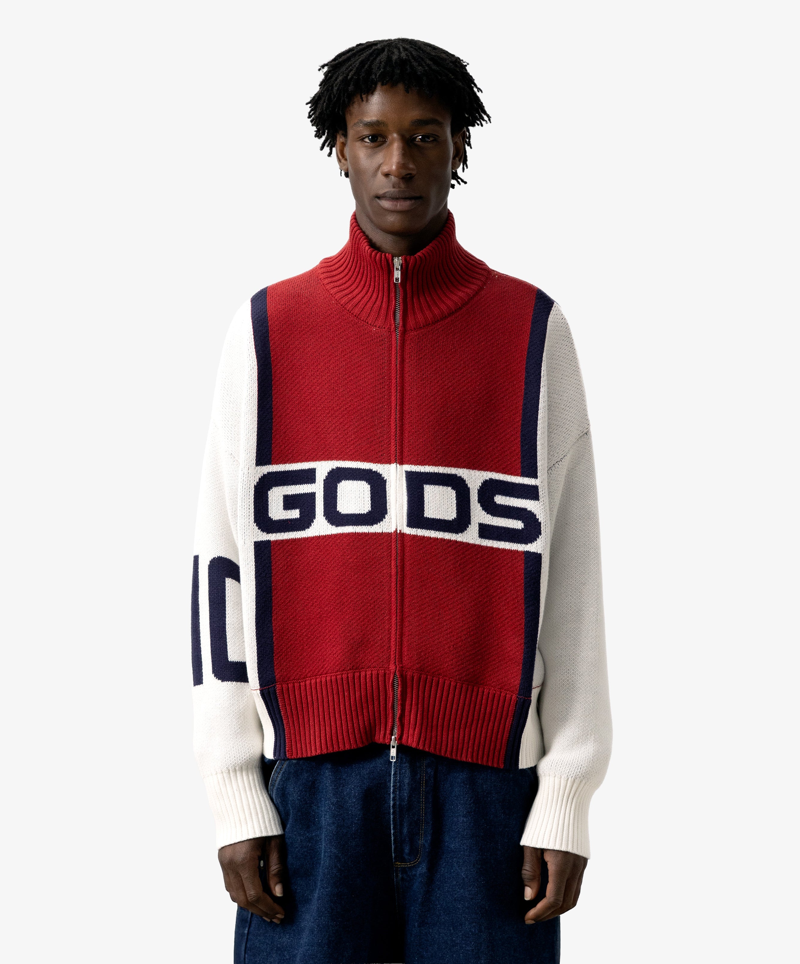 Alpine Rally Knitted Zipper Red-White