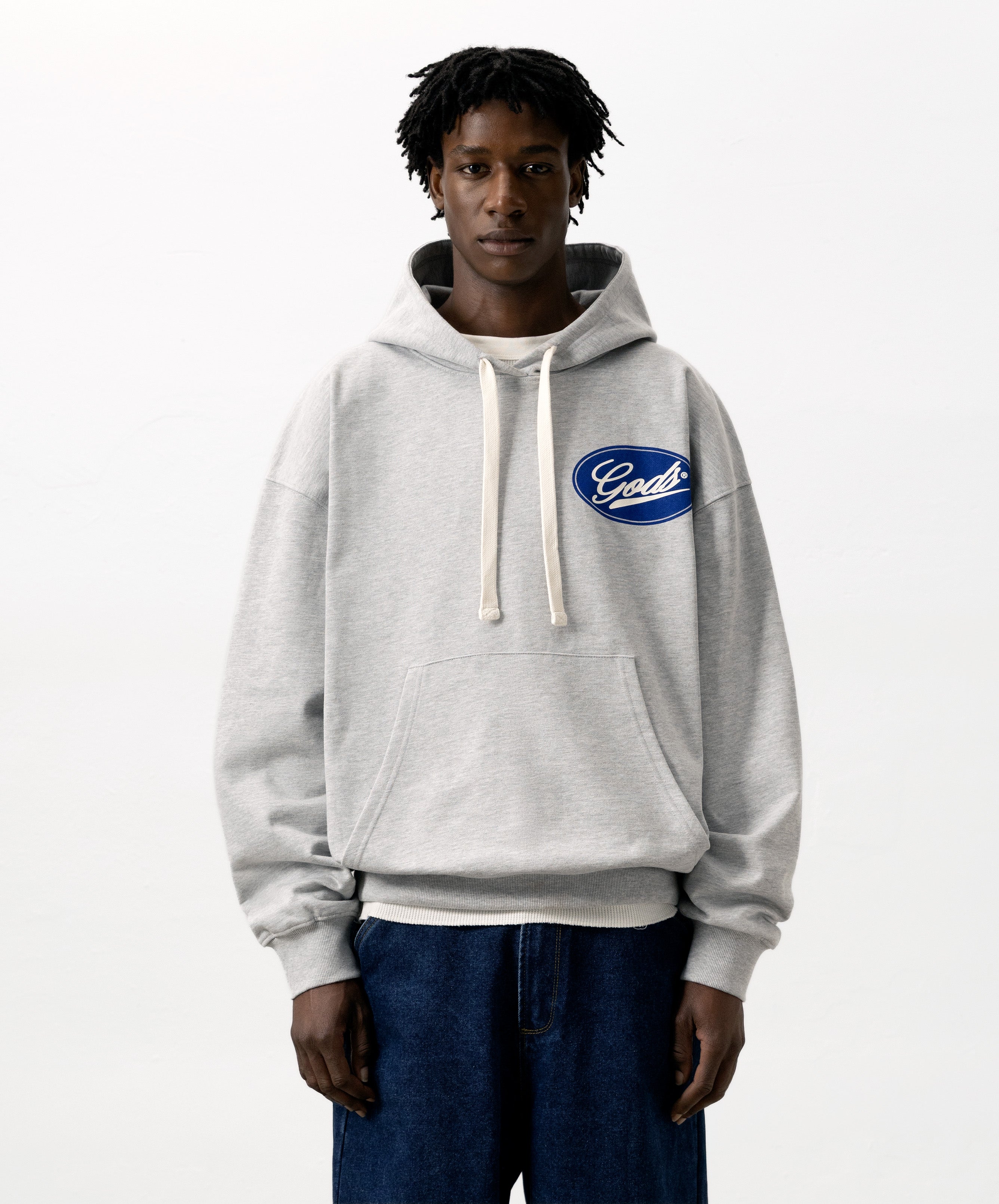 Blue Circle Cropped Hoodie Gray