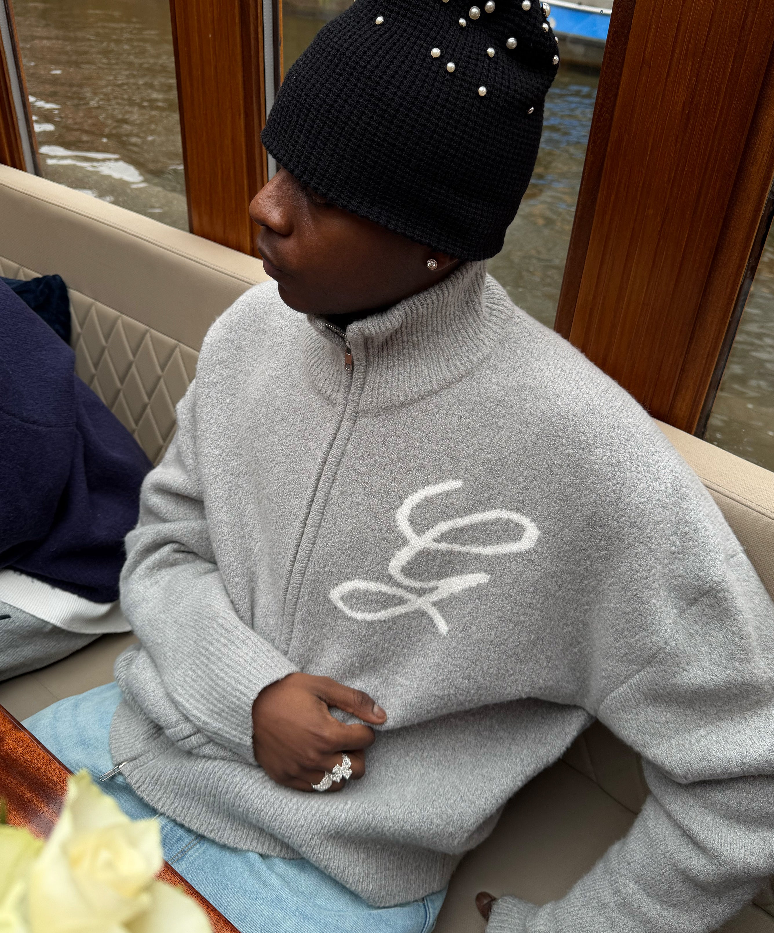 G'S Knitted Zipper Light Grey