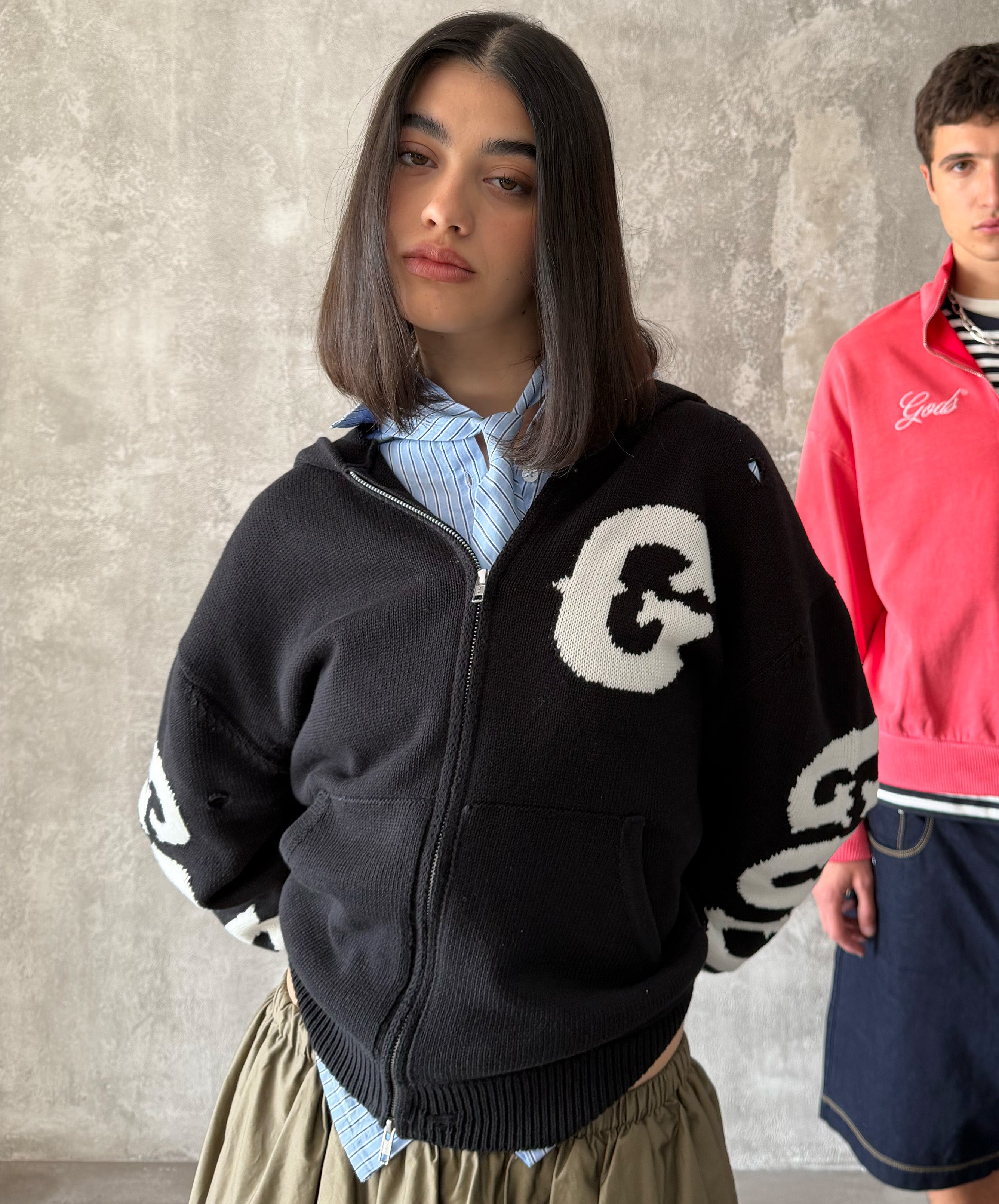 G Knitted Zipper Black