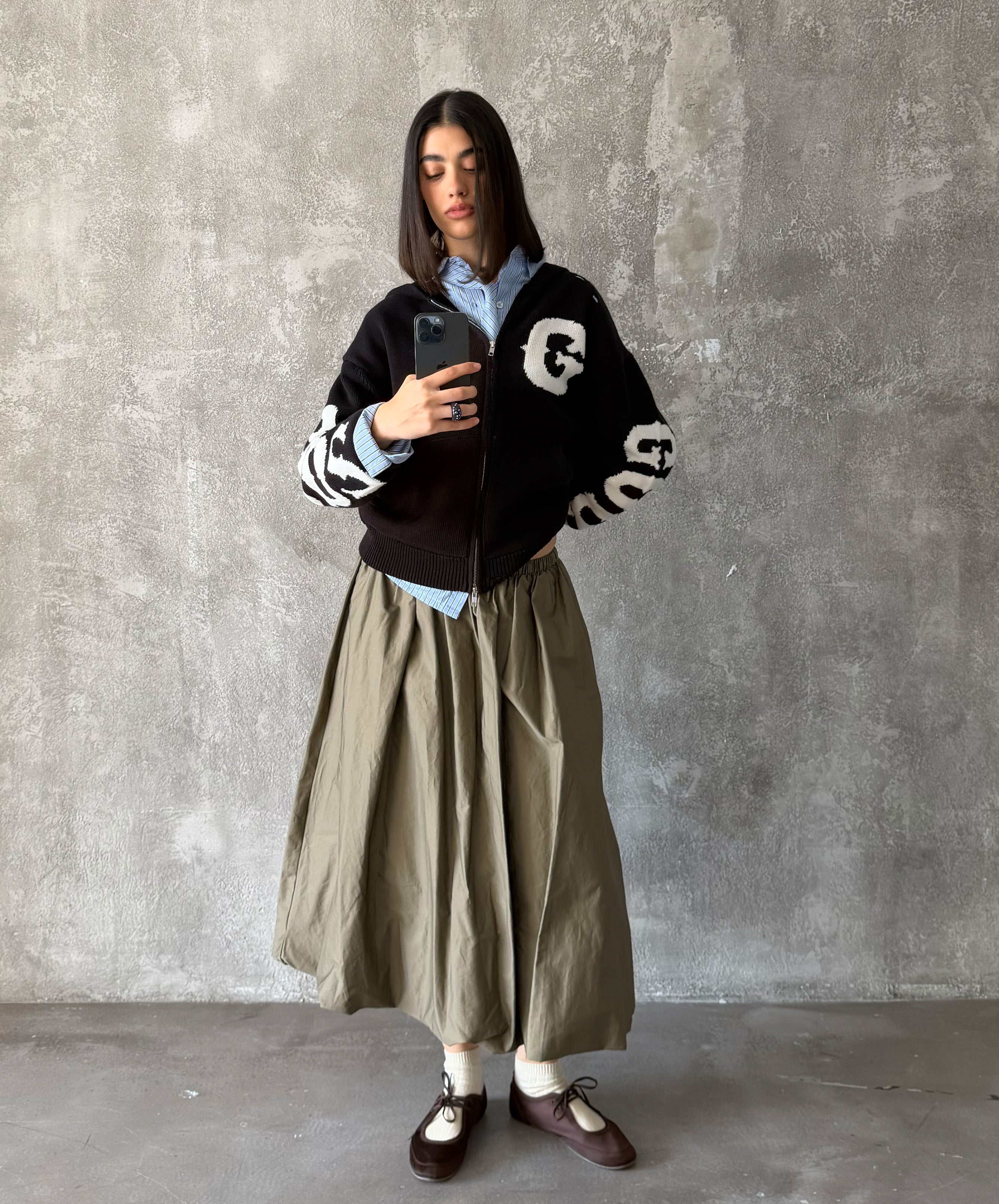 G Knitted Zipper Black