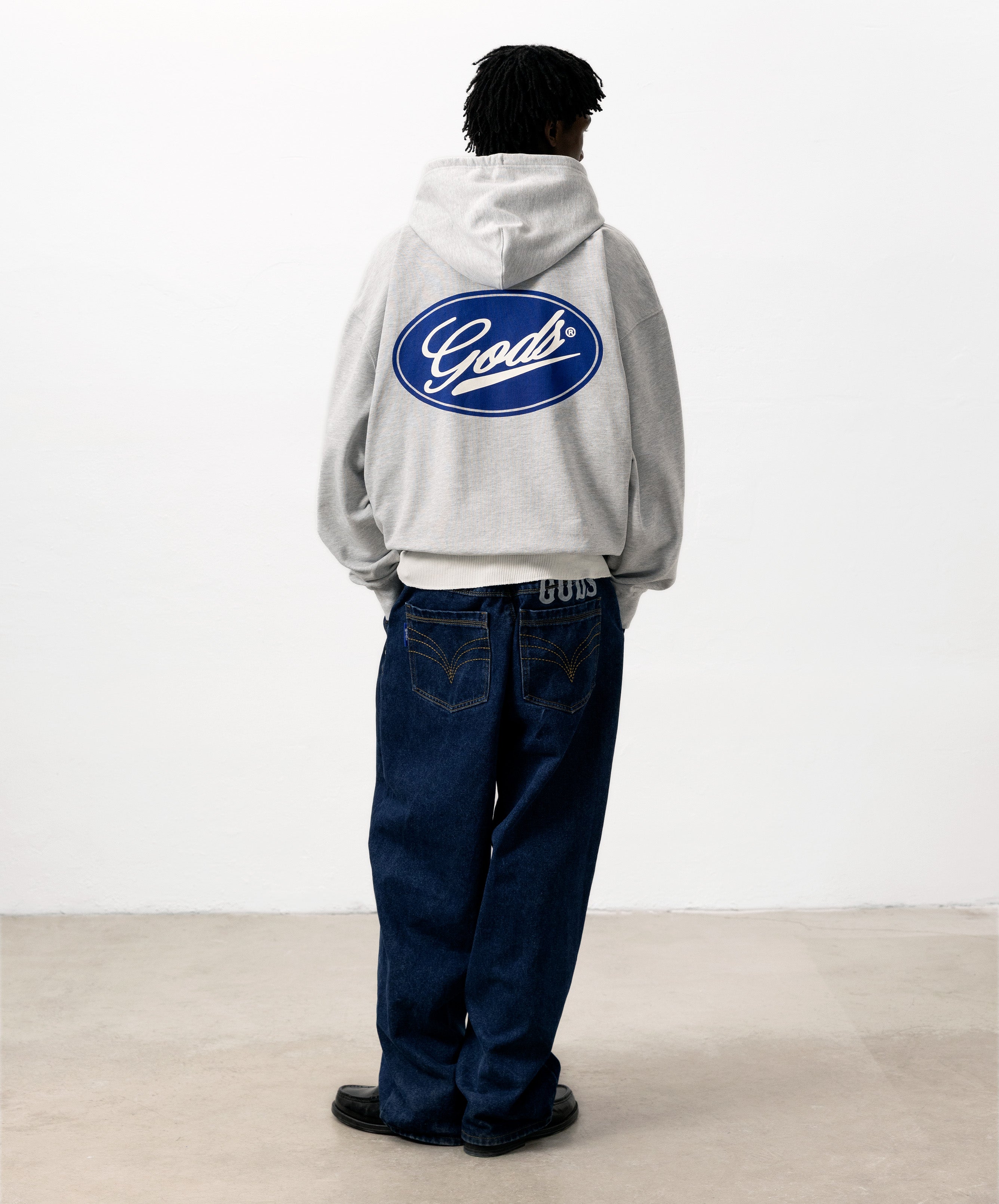 Blue Circle Cropped Hoodie Gray