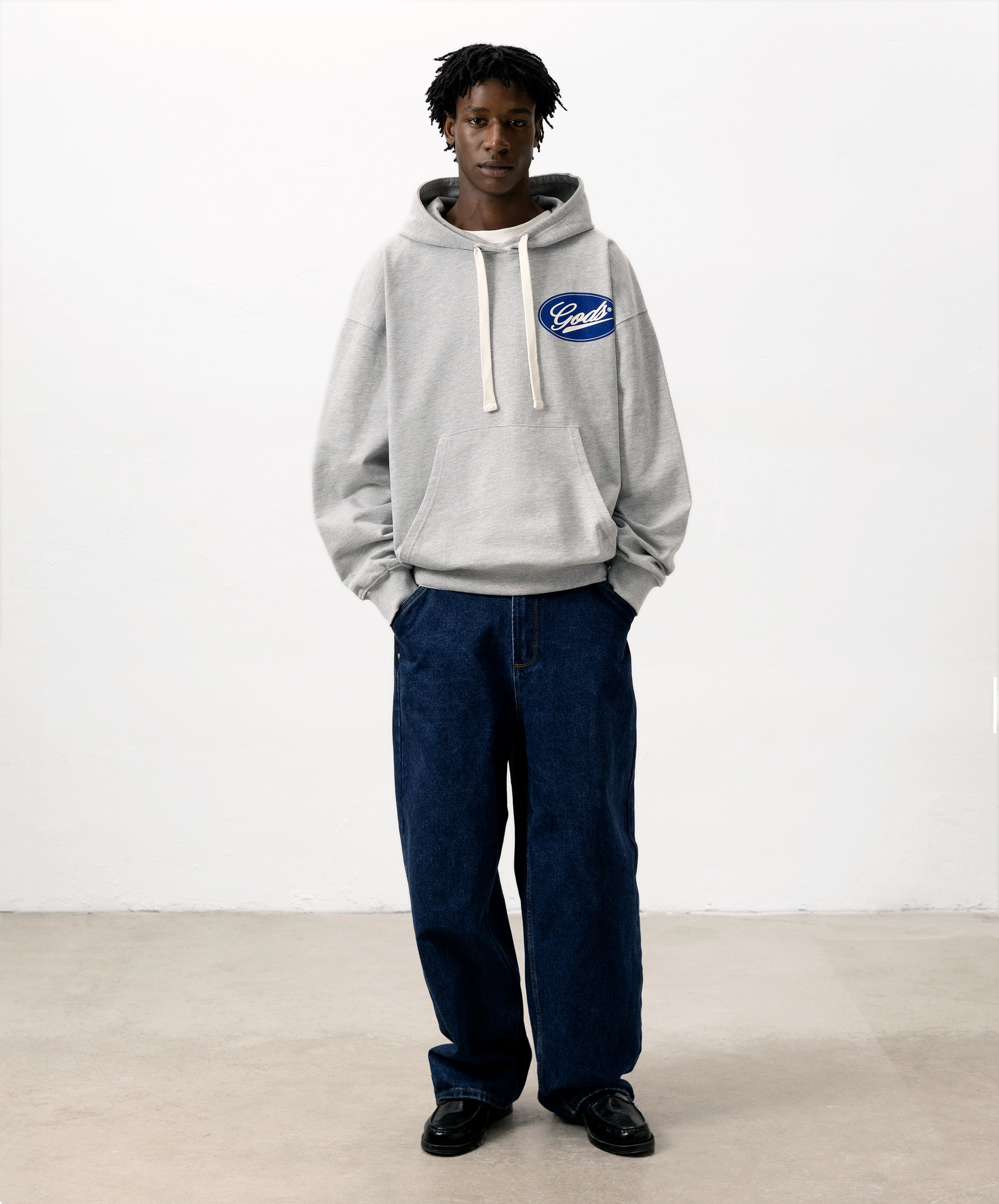 Blue Circle Cropped Hoodie Gray