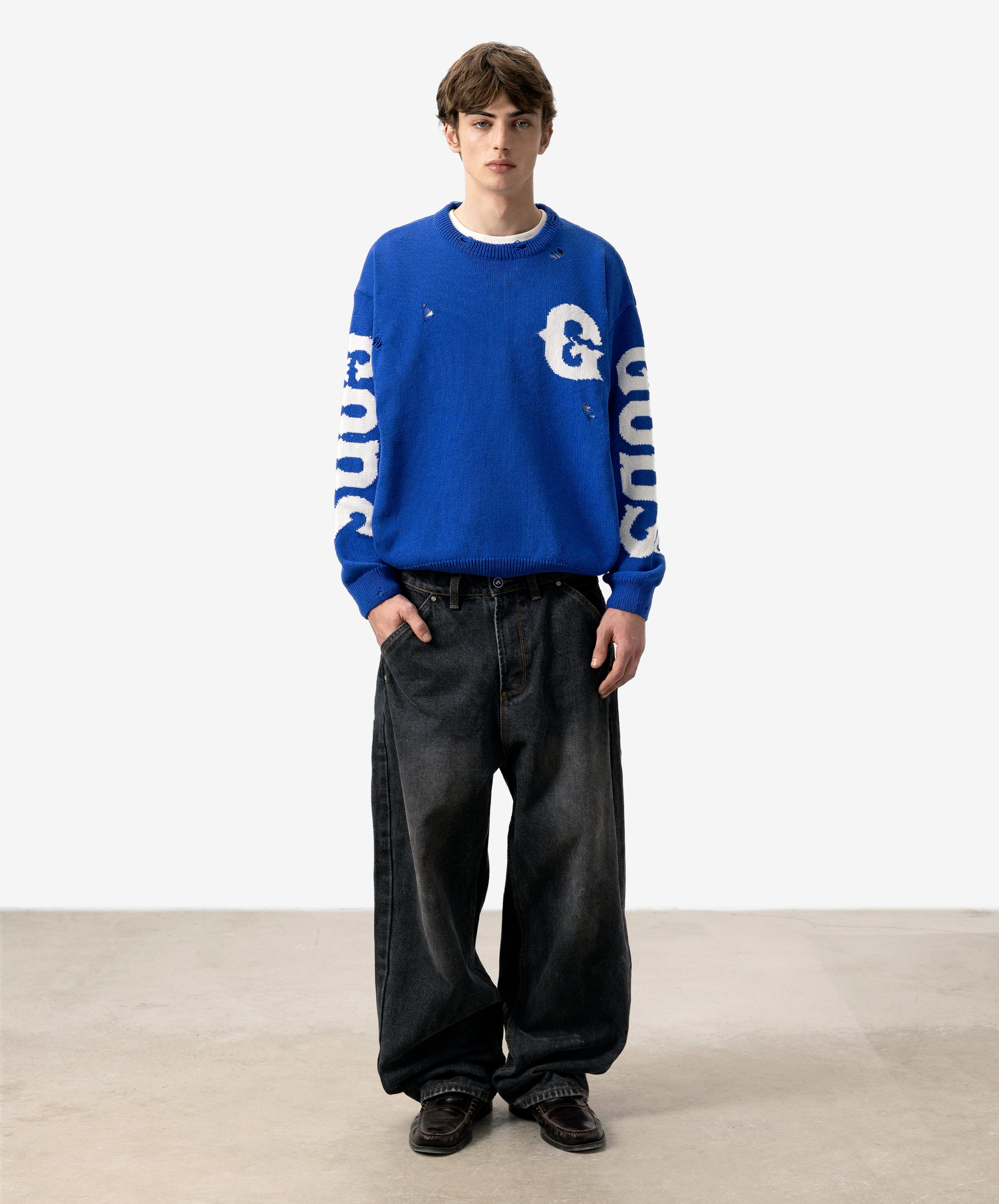 G Side Knitted Sweater Blue