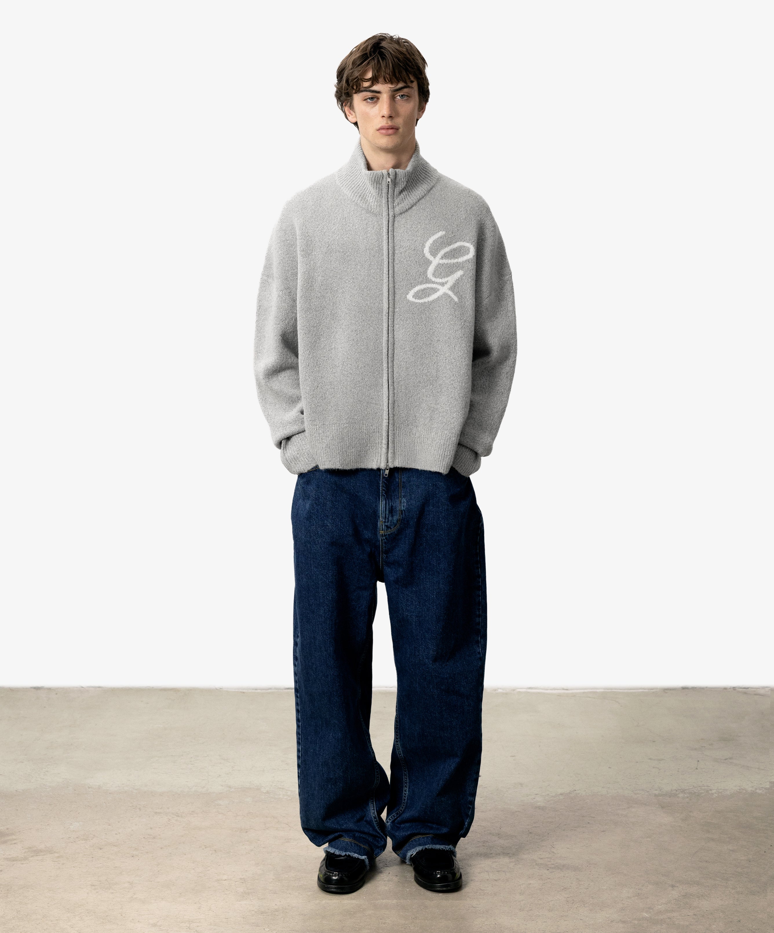 G'S Knitted Zipper Light Grey