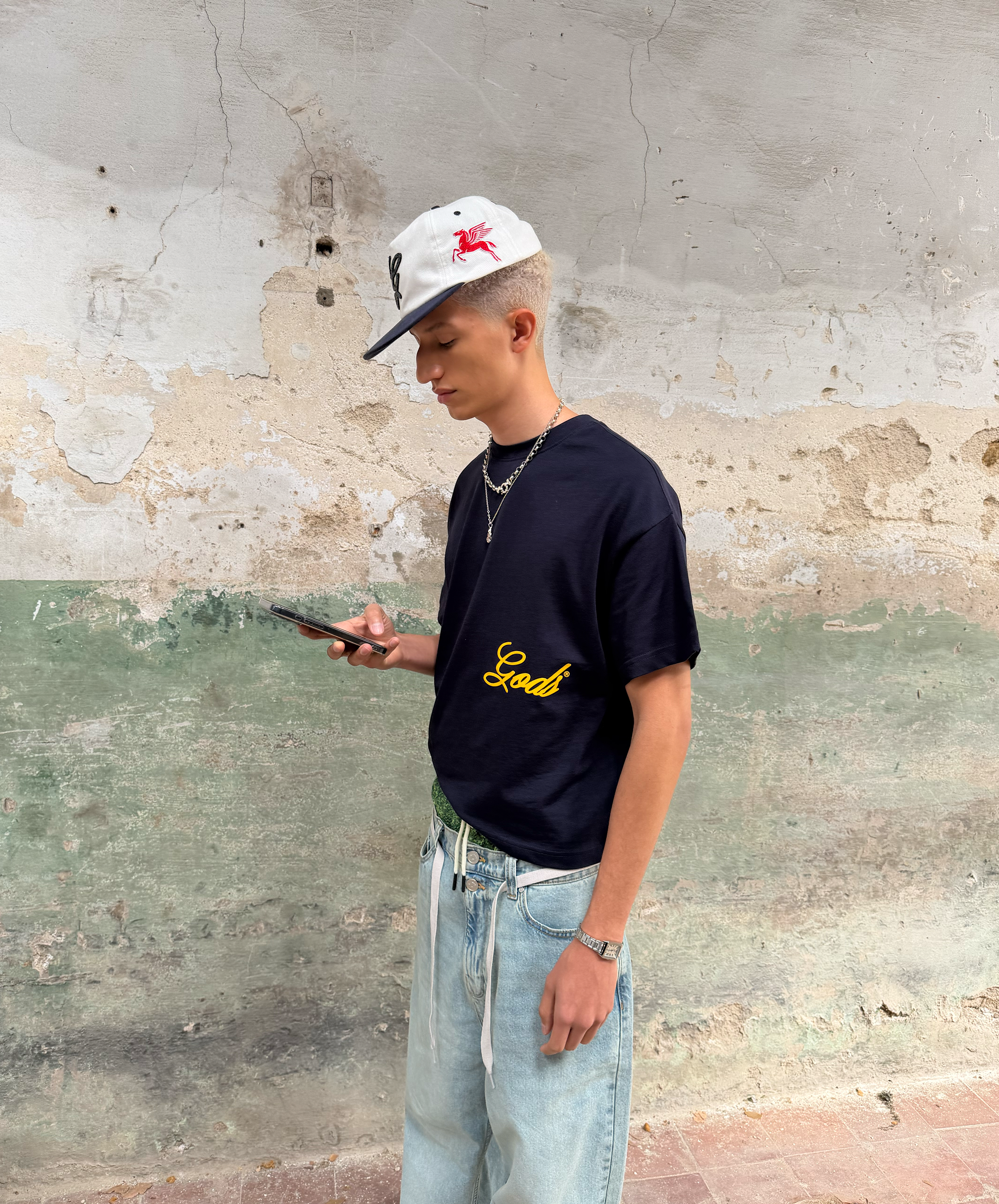 Script Boxy Tee Navy