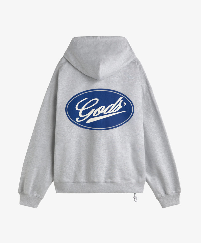 Blue Circle Cropped Hoodie Grey