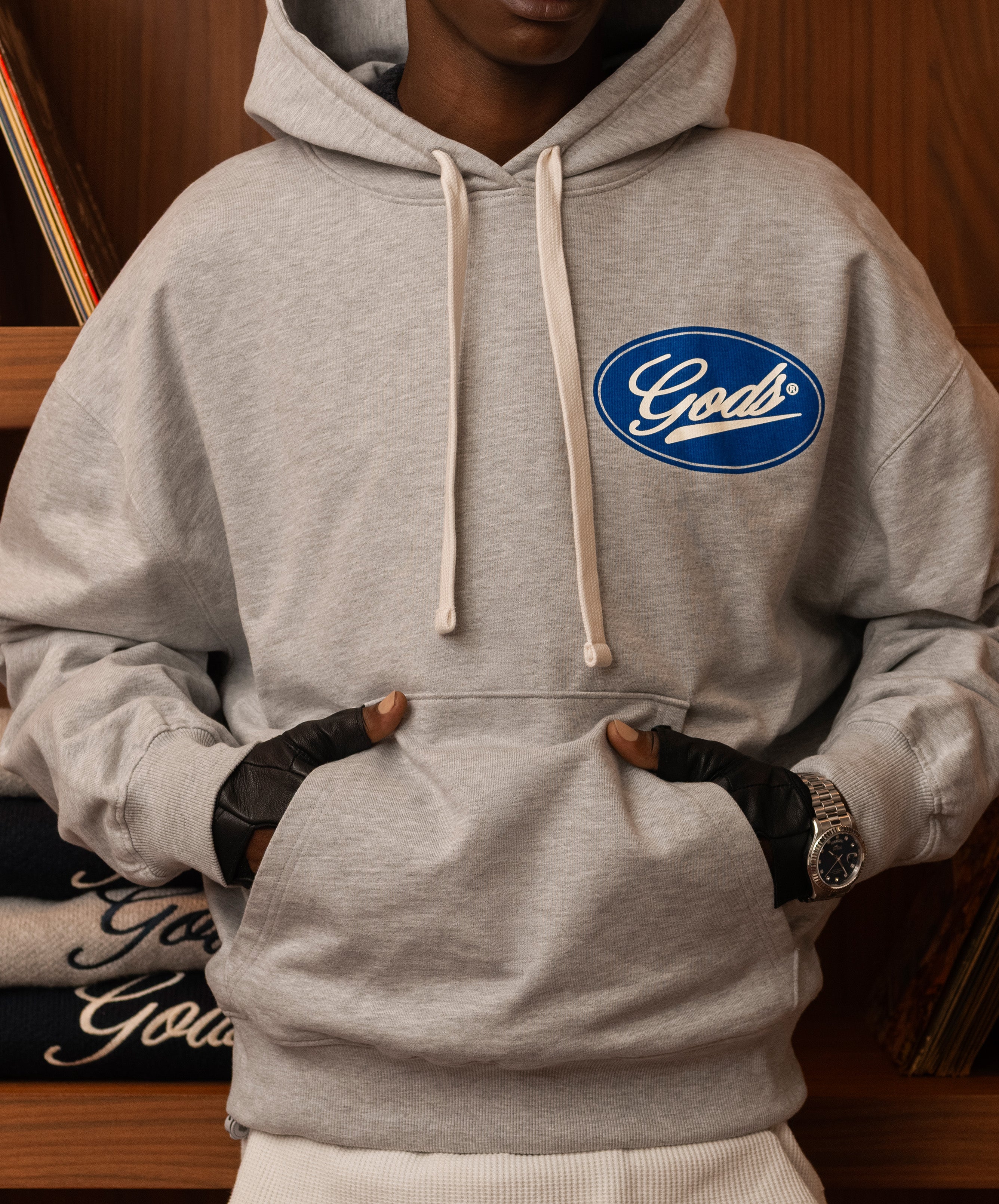 Blue Circle Cropped Hoodie Gray