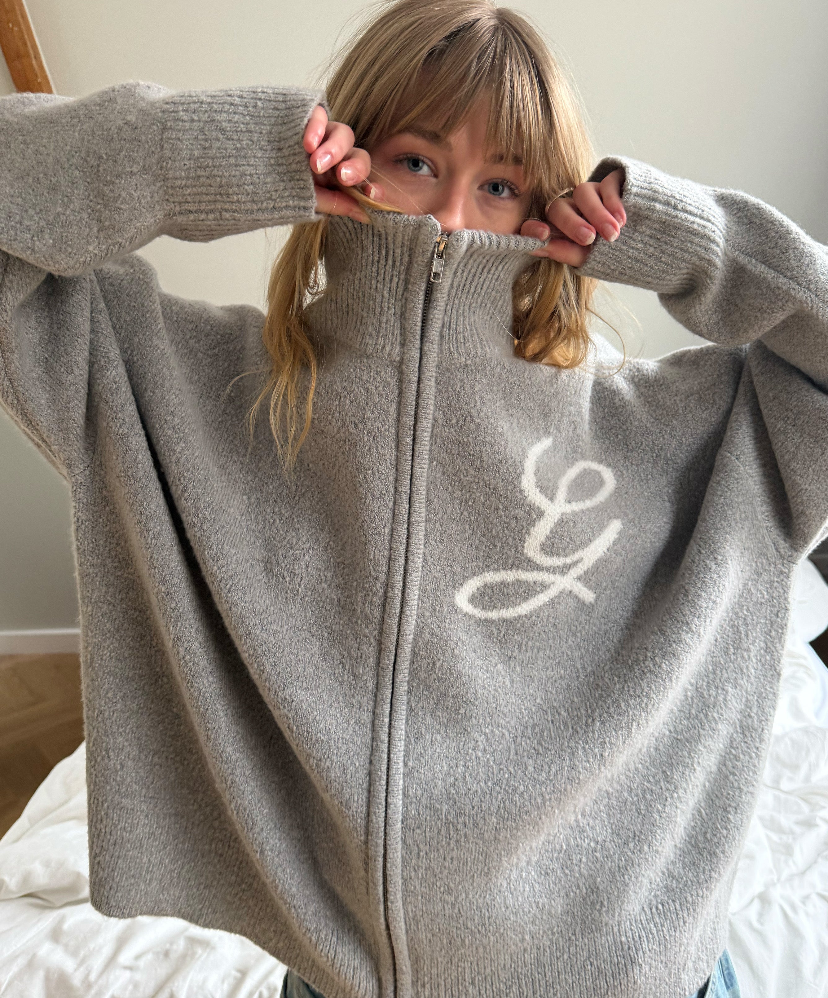 G'S Knitted Zipper Light Grey