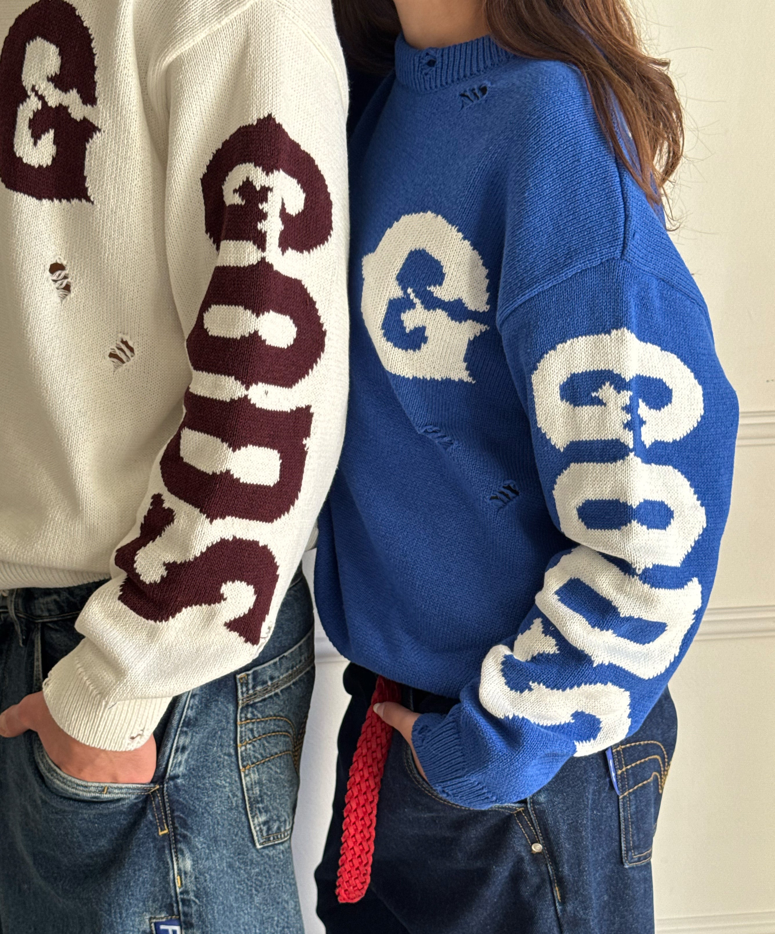 G Side Knitted Sweater Blue