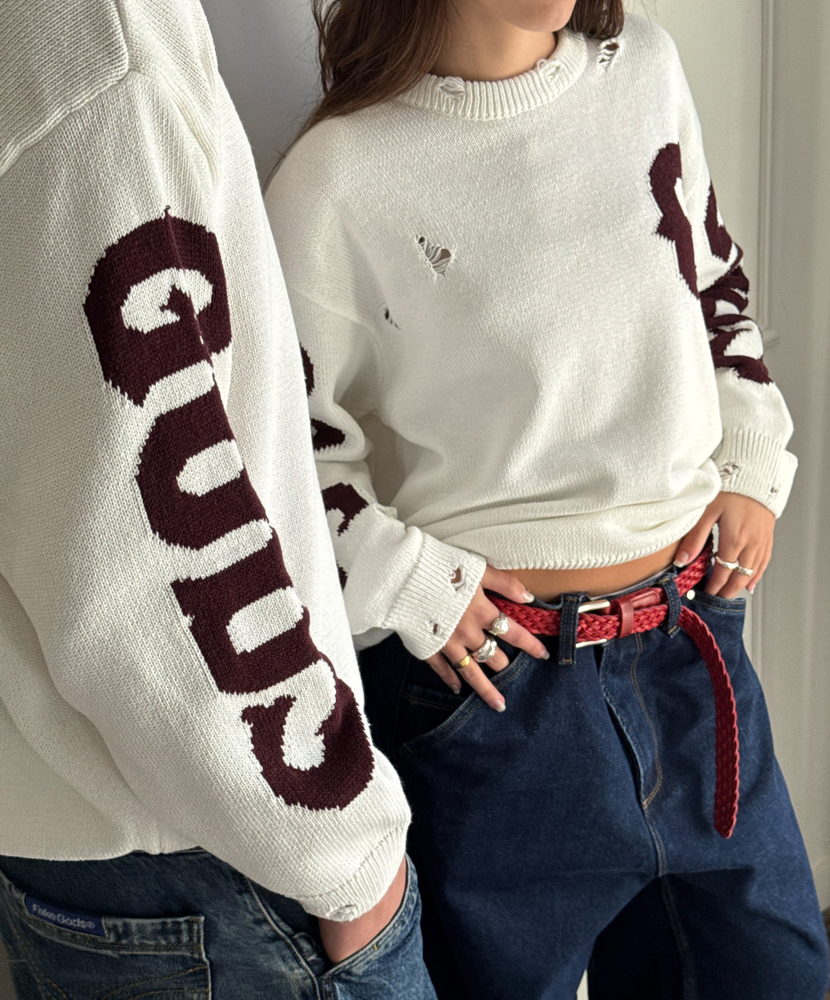 G Side Knitted Sweater White