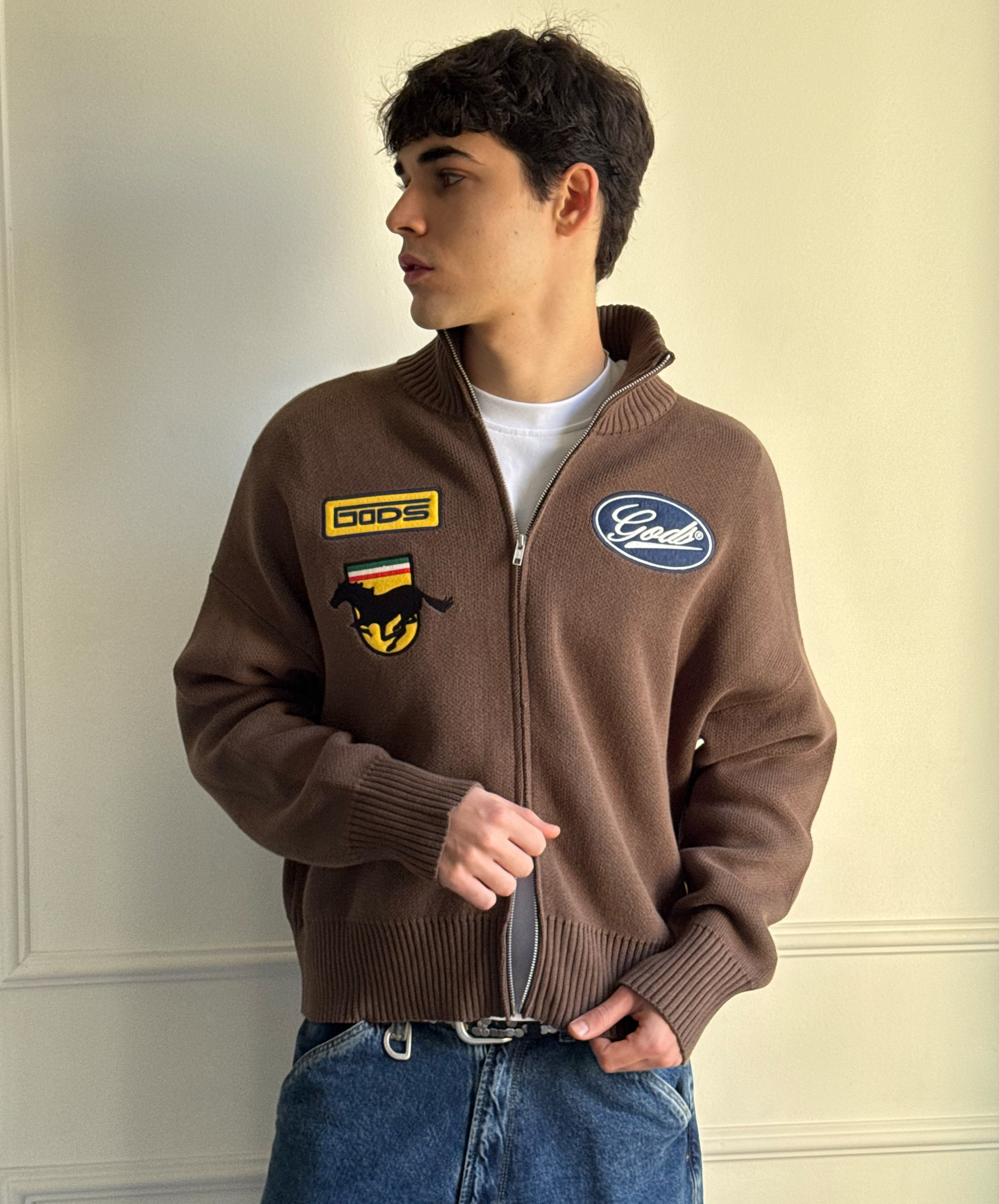 Racing Knitted Zipper Brown