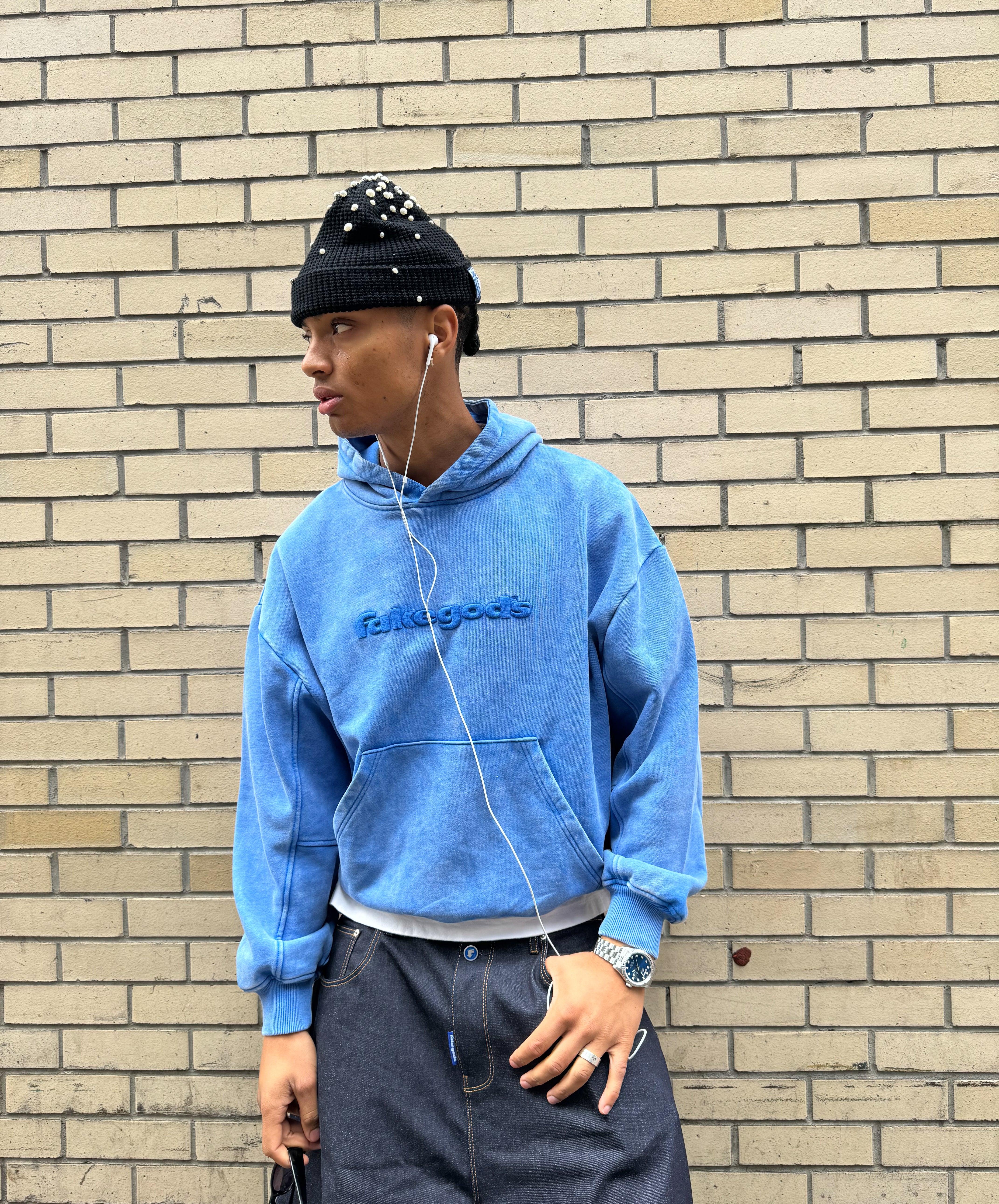 Logo Washed Hoodie Blue
