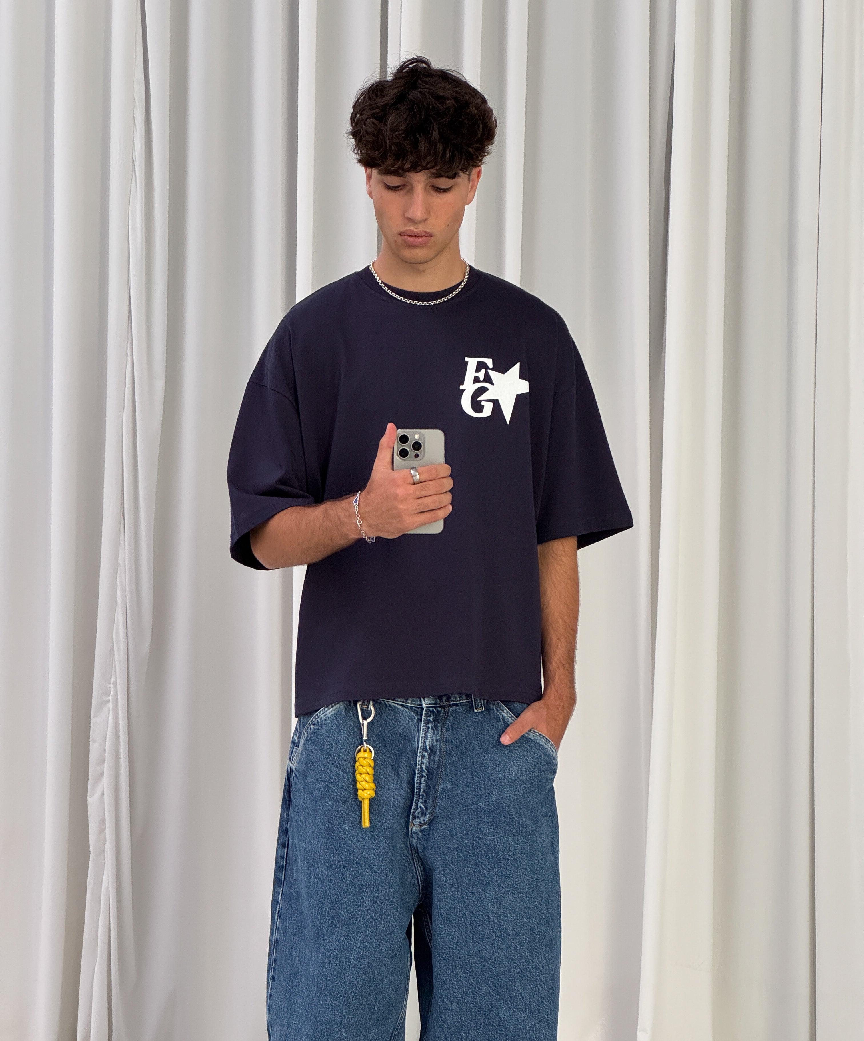 Star Boxy Tee Navy