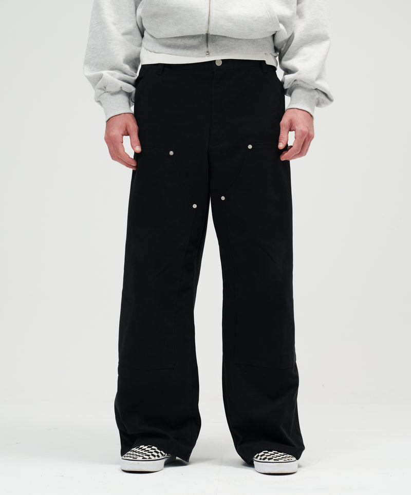 Double Knee Washed Pants Black