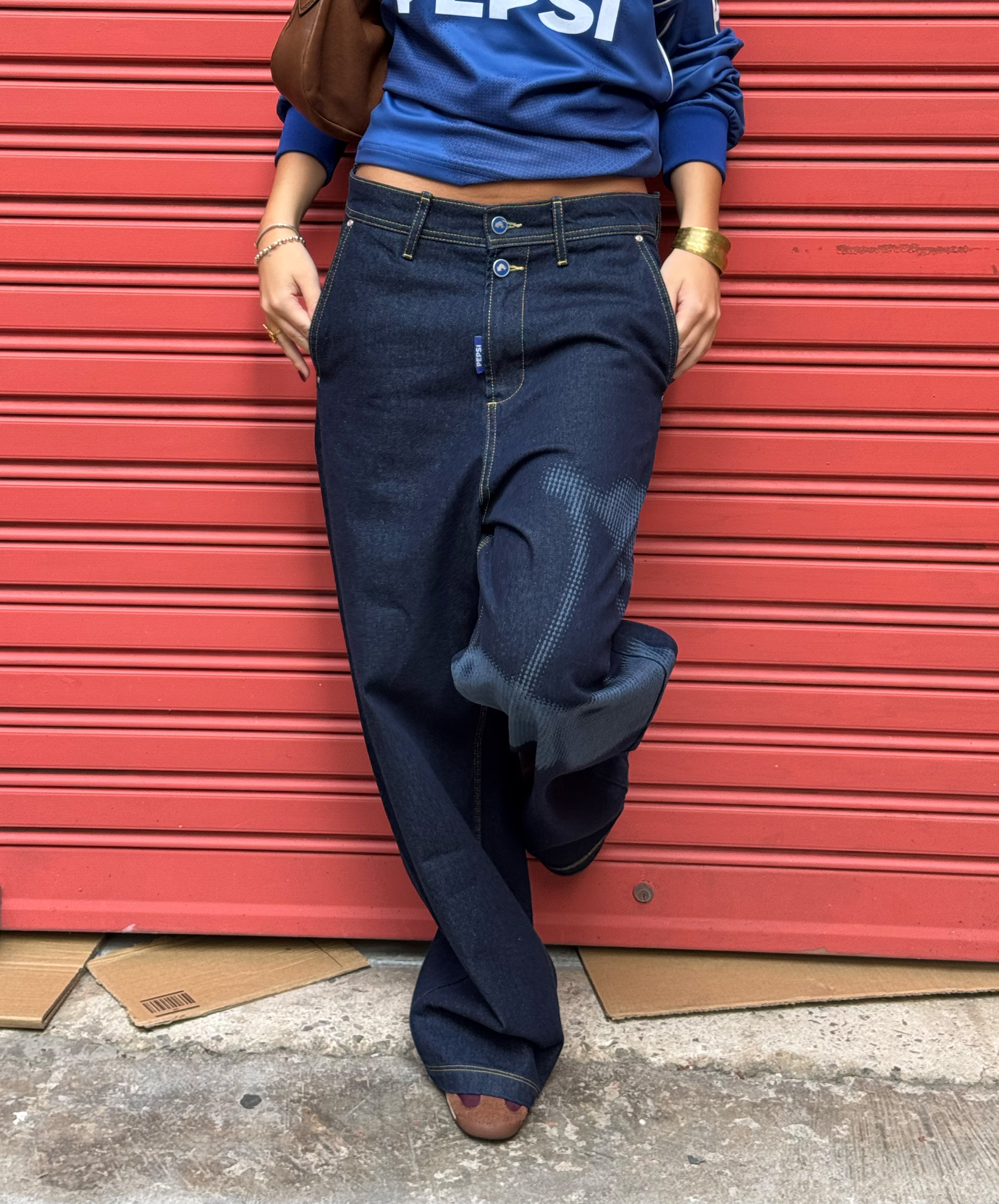 Cherry Baggy Denim Jeans Navy