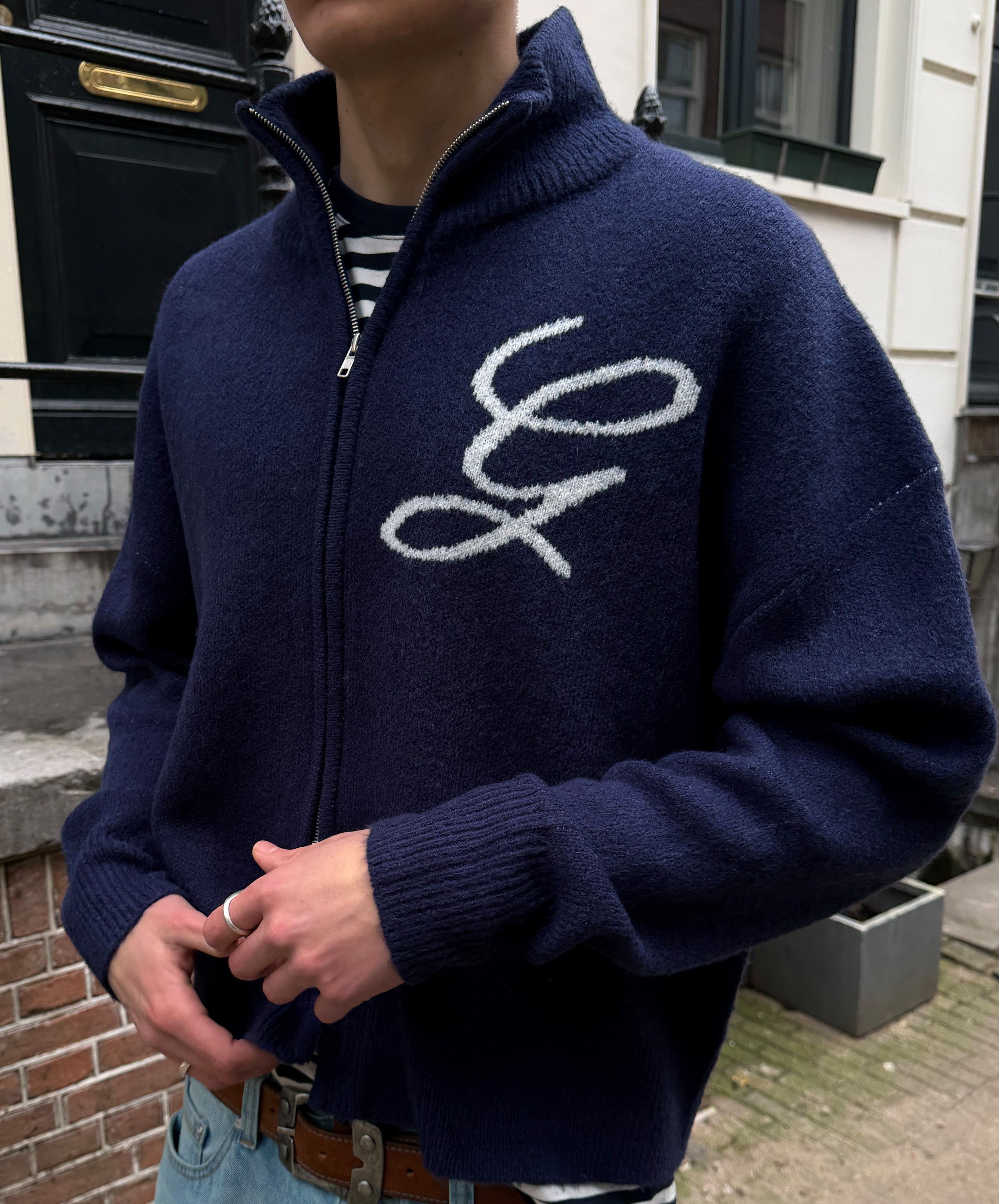 G'S Knitted Zipper Navy