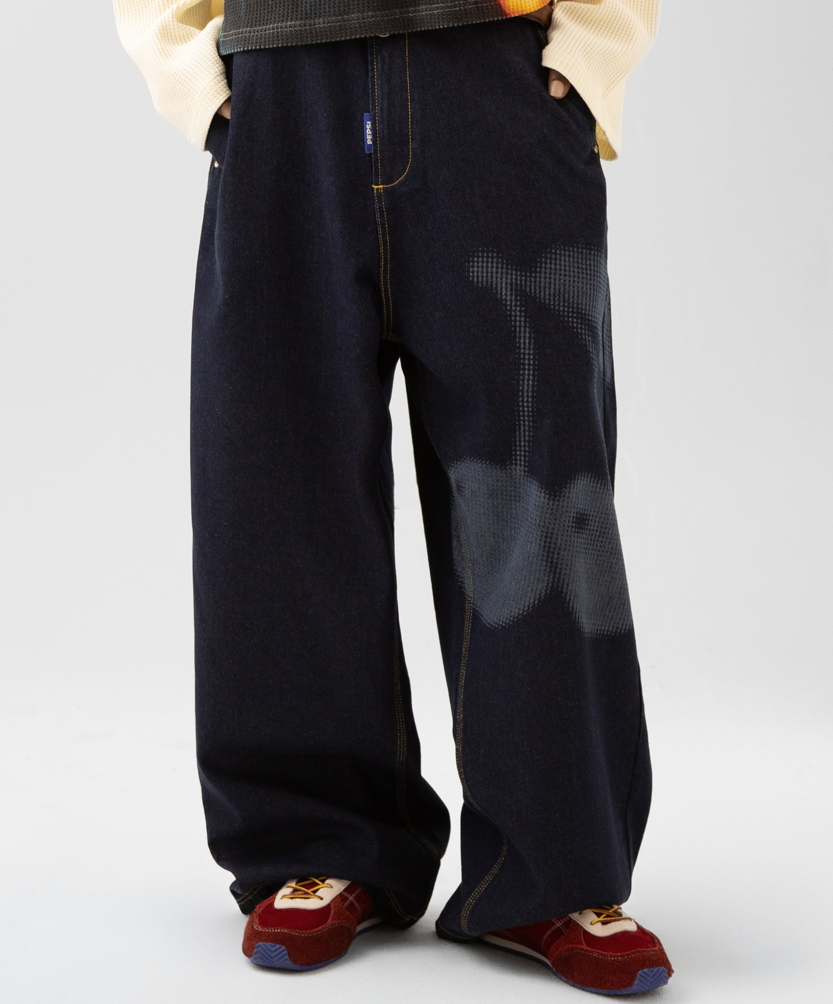 Cherry Baggy Denim Jeans Navy