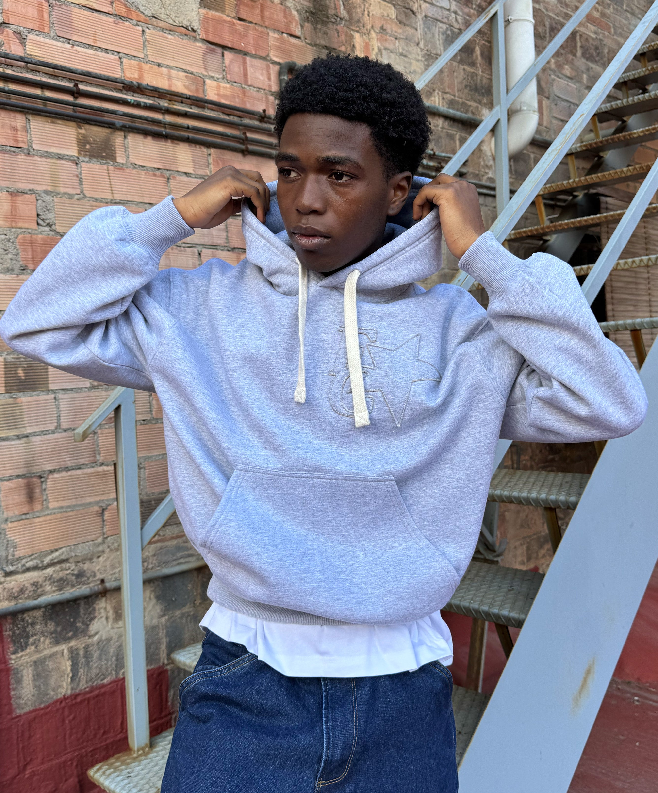 Star Hoodie Grey Melange