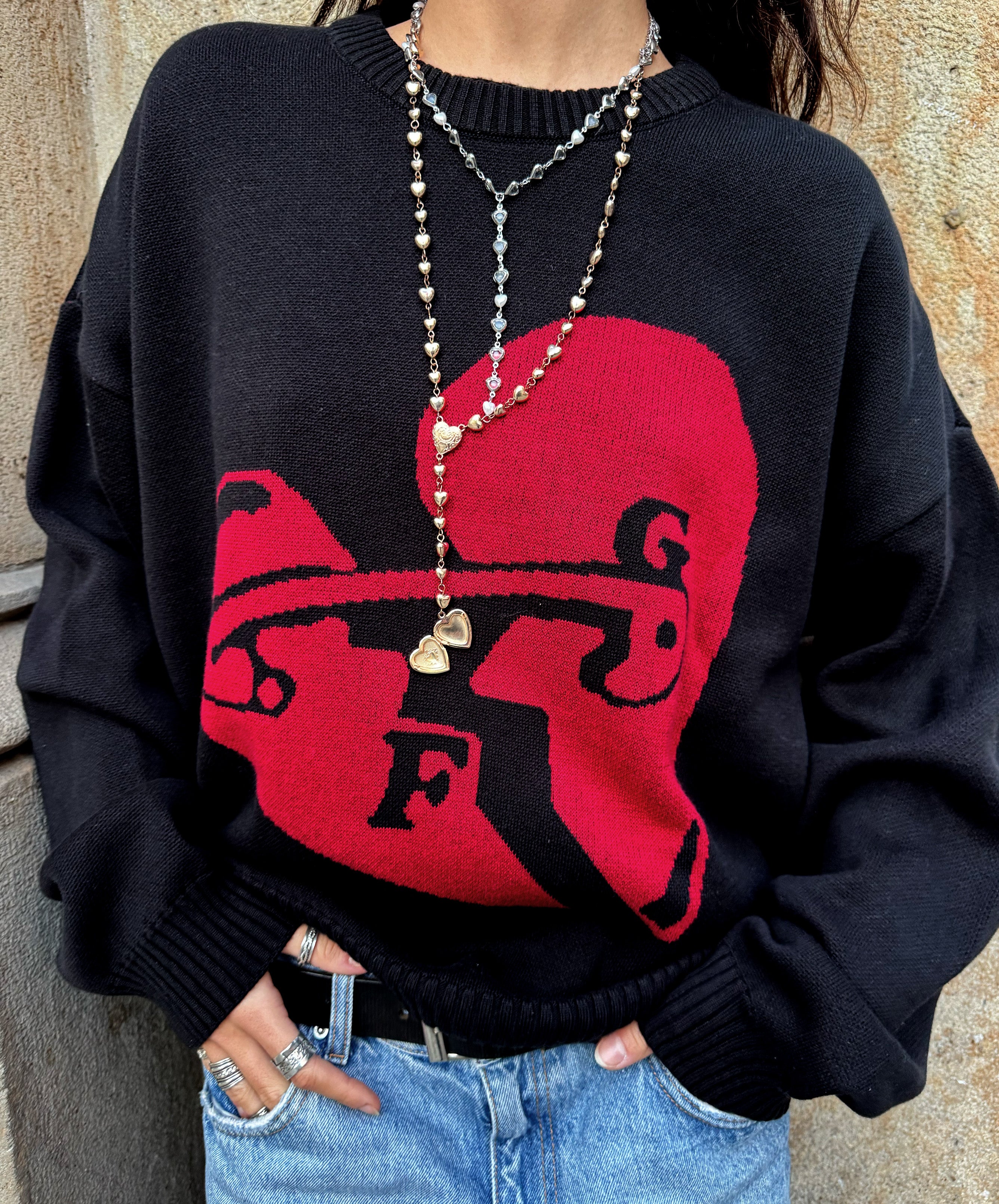 Valentine'S Knitted Sweater Black