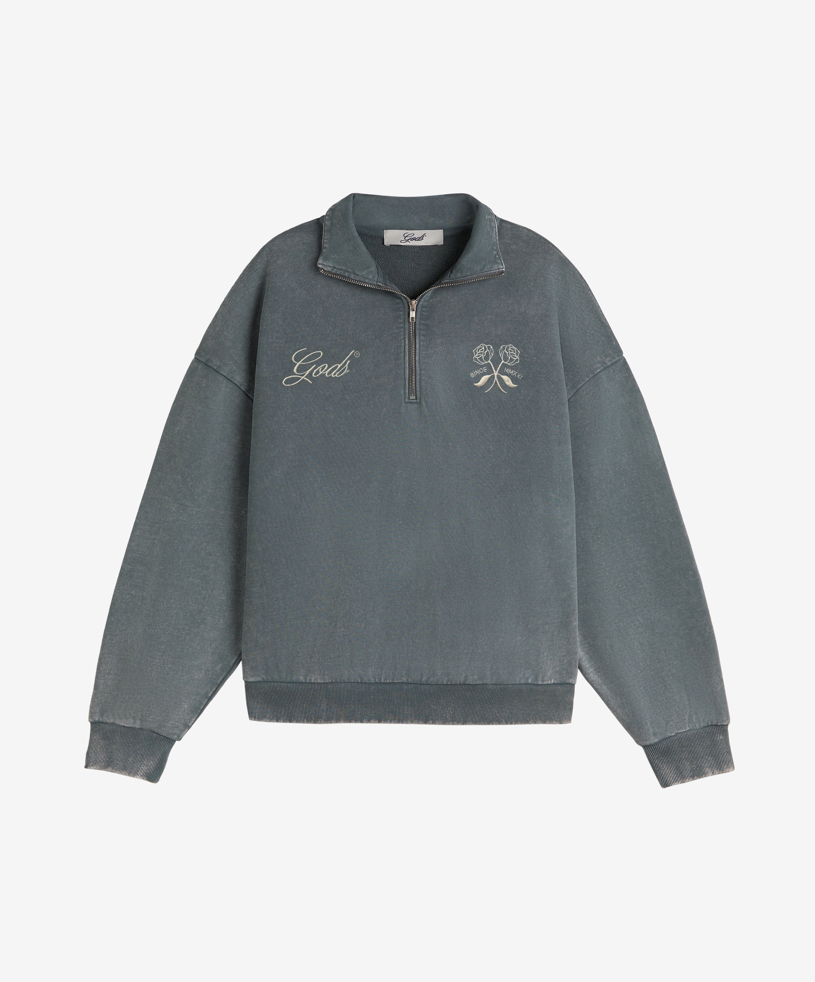 Gods Half Zip Washed Dark Grey