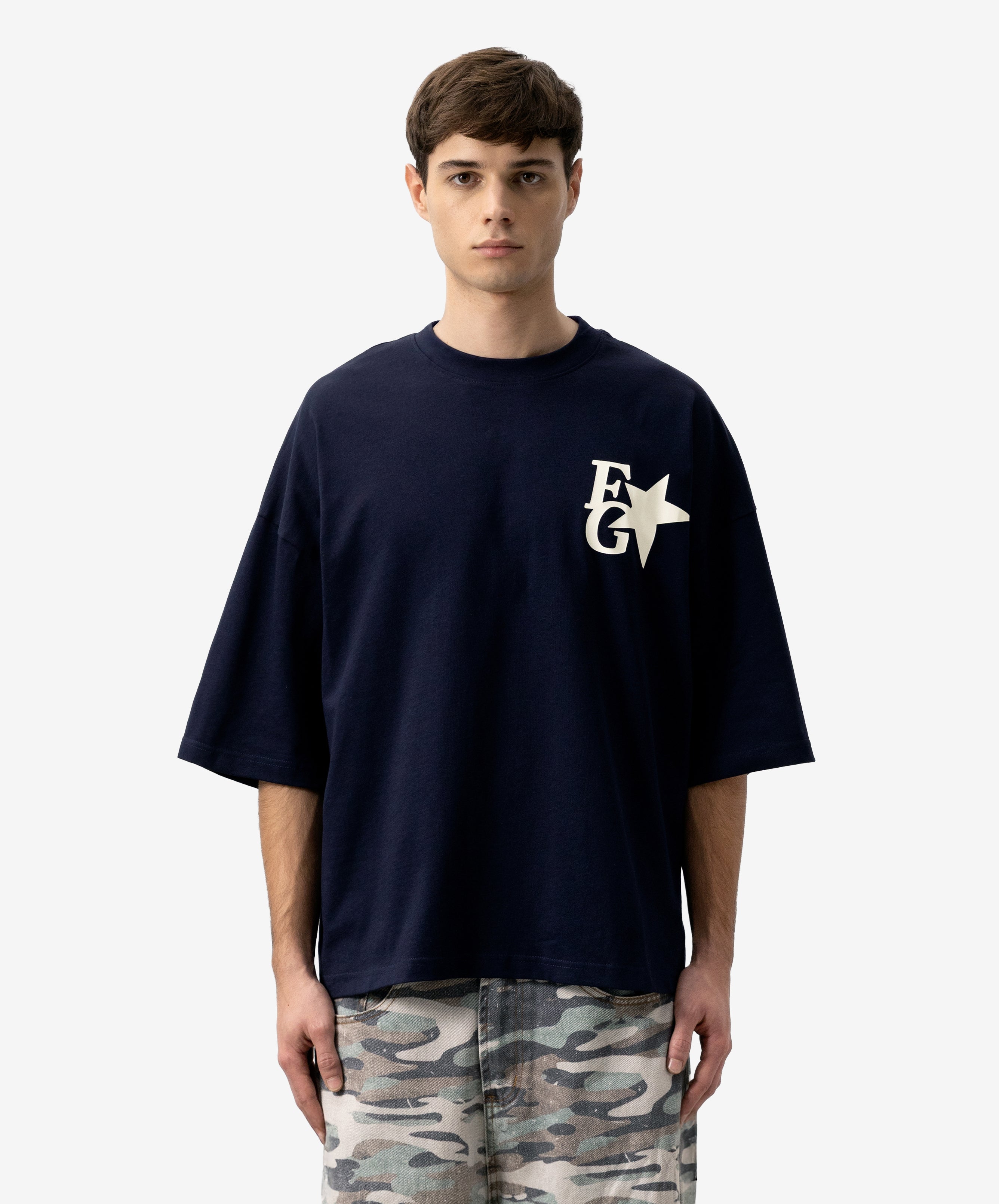 Star Boxy Tee Navy