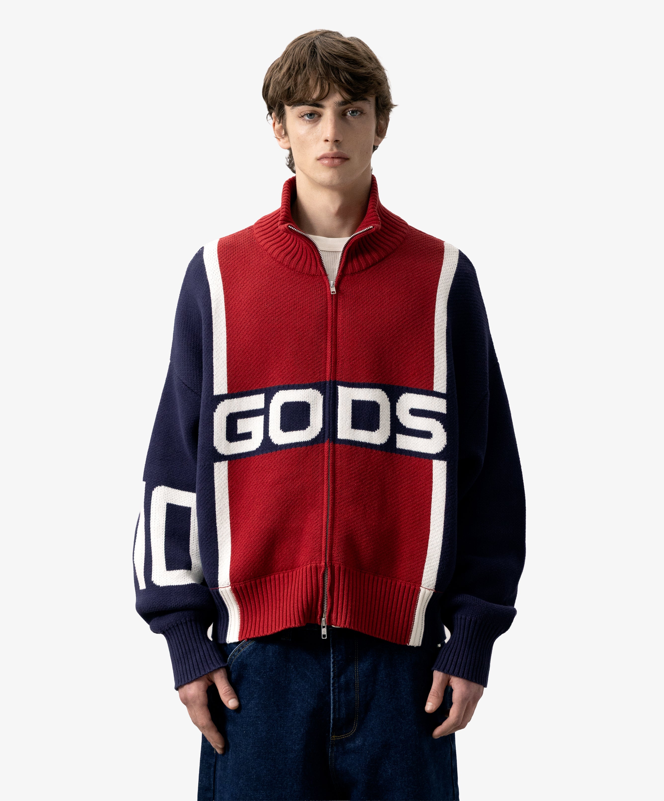 Alpine Rally Knitted Zipper Red-Navy