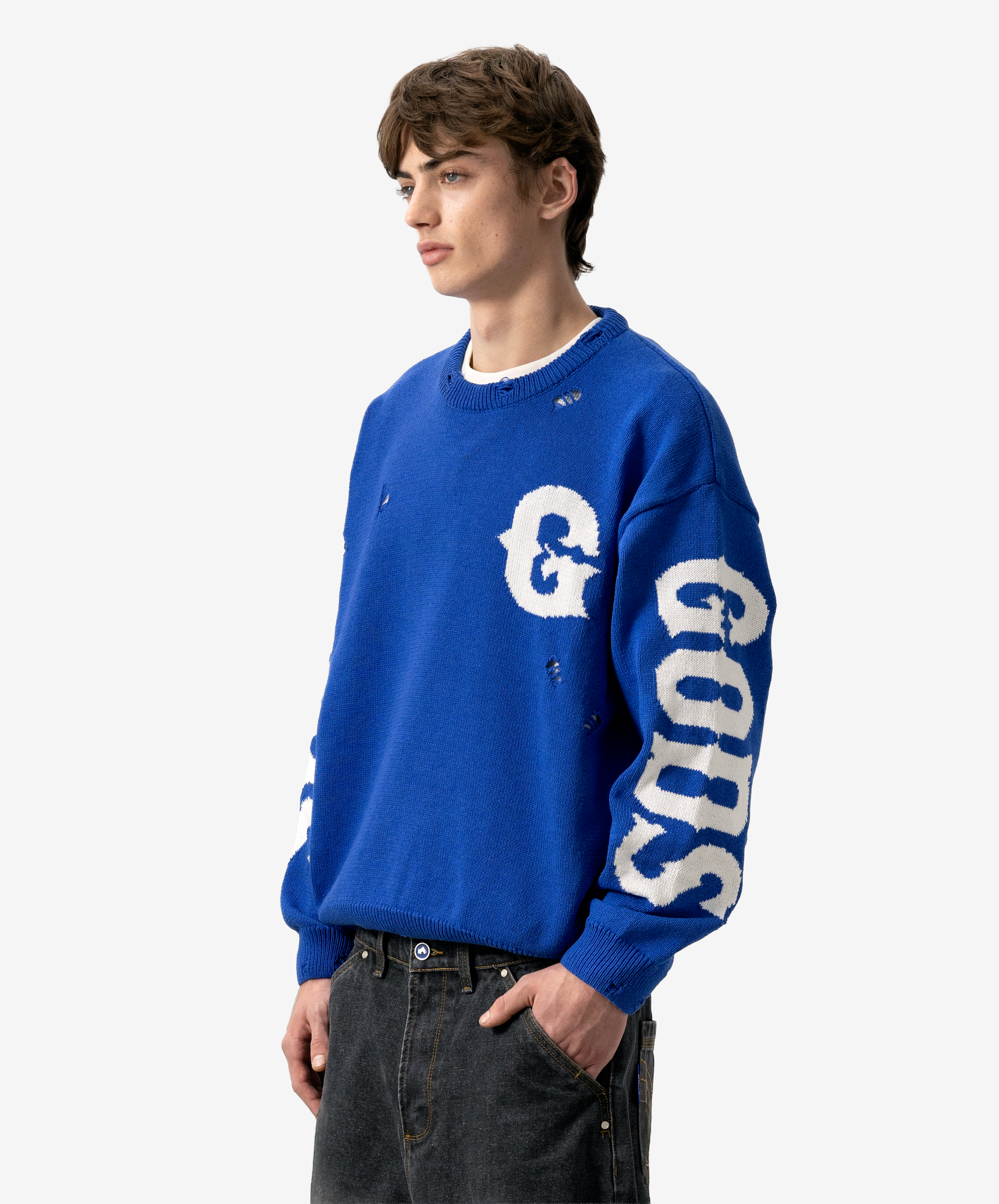 G Side Knitted Sweater Blue
