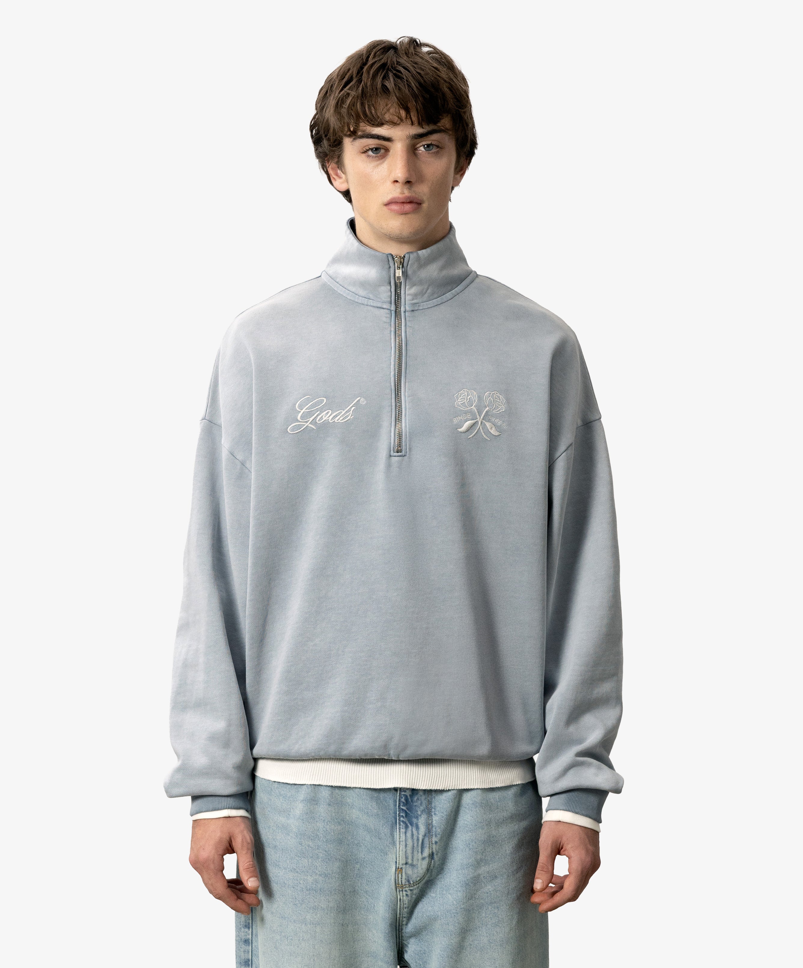 Gods Half Zip Washed Grey