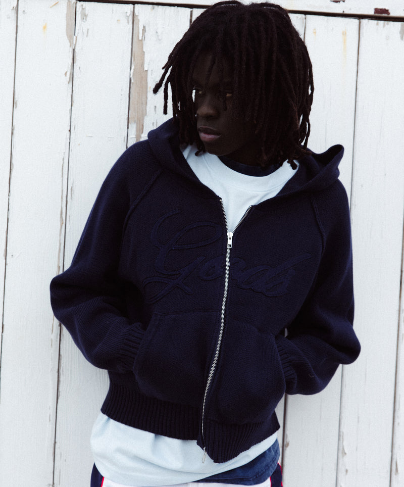 Script Knitted Zipper Navy