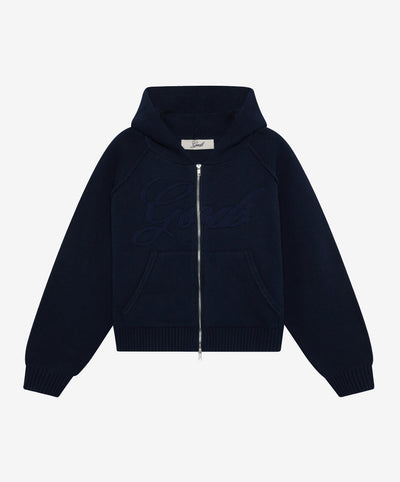 Script Knitted Zipper Navy