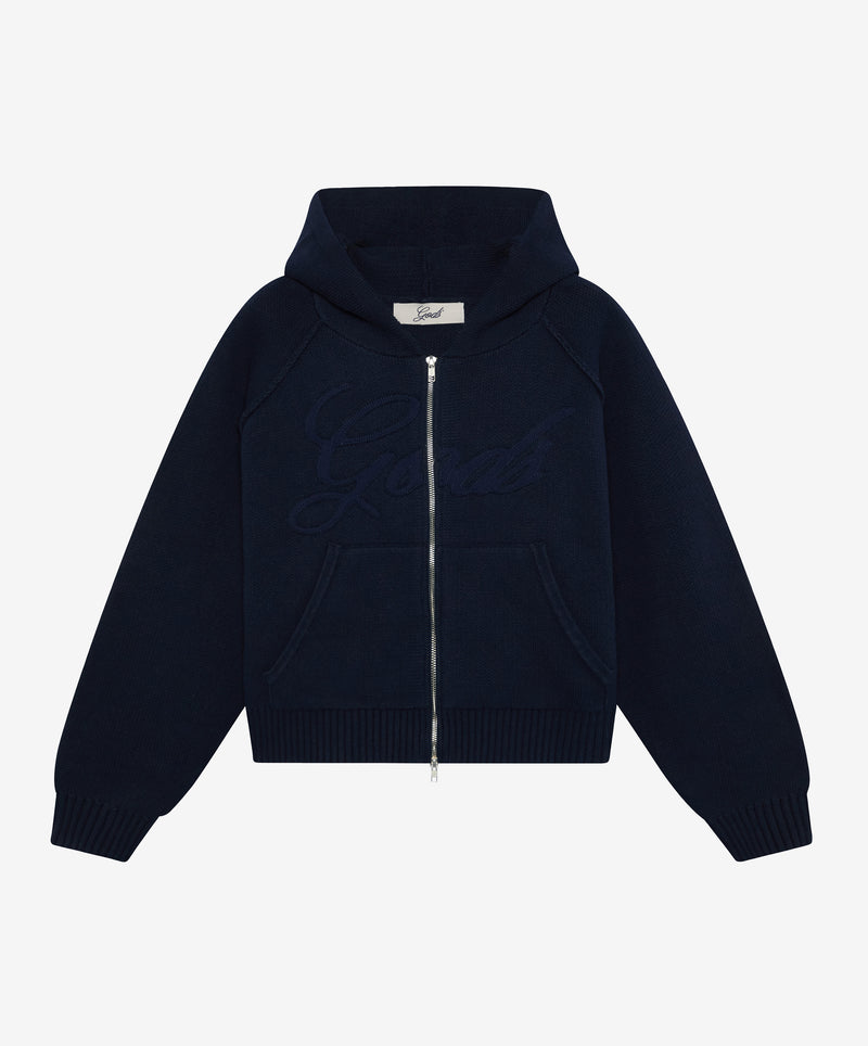 Script Knitted Zipper Navy