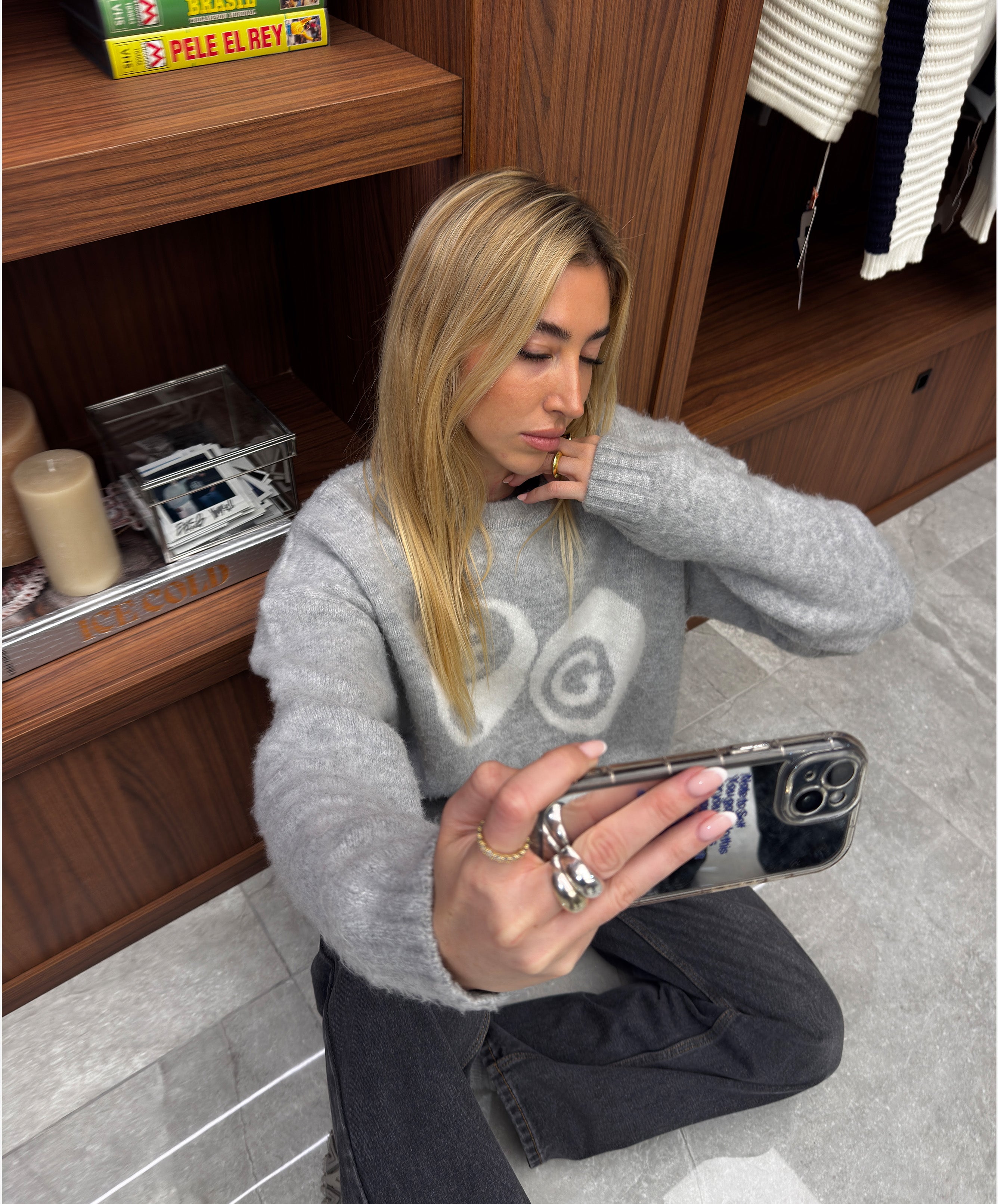 Billiard Knitted Mohair Sweater Light Grey