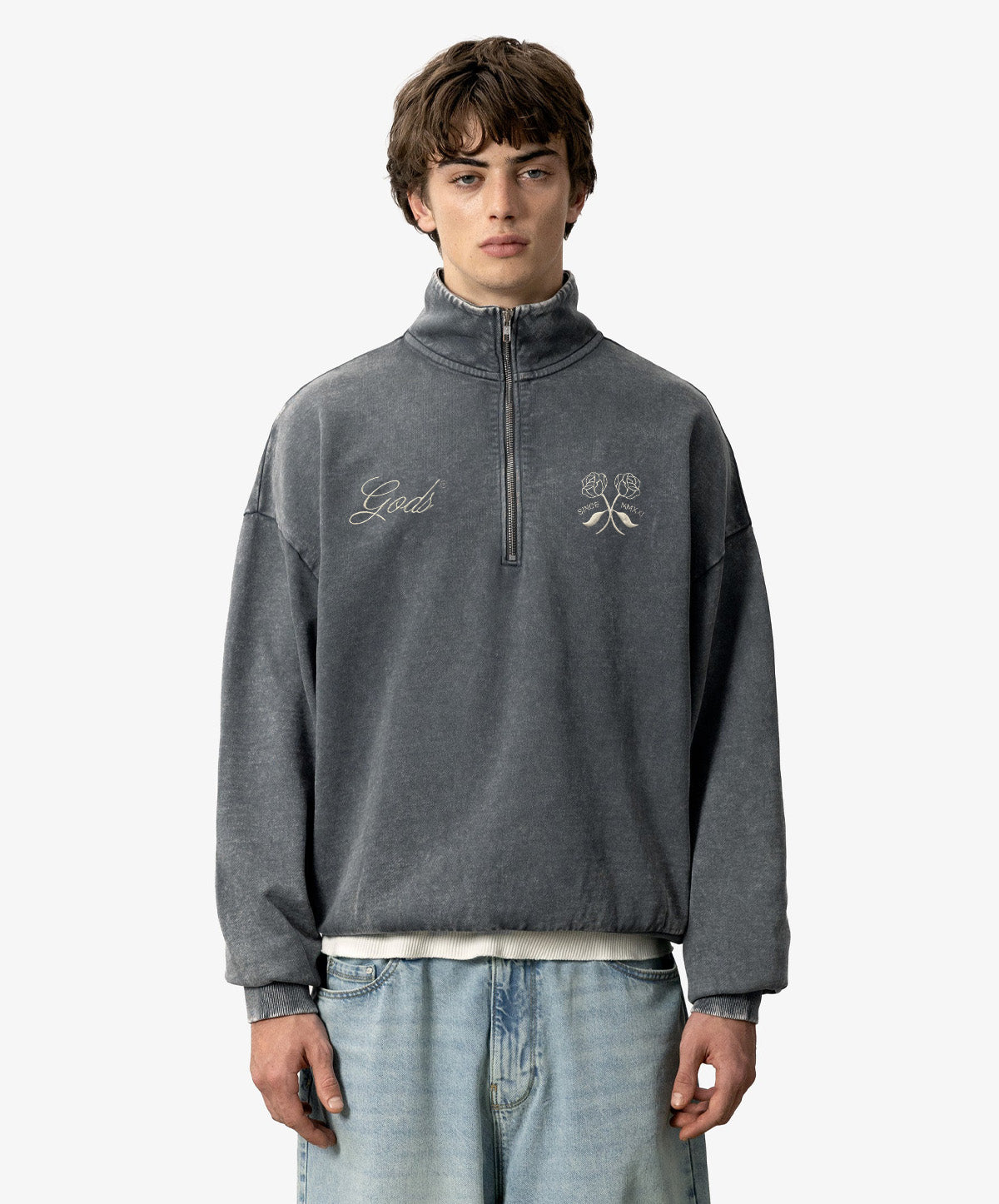Gods Half Zip Washed Dark Grey