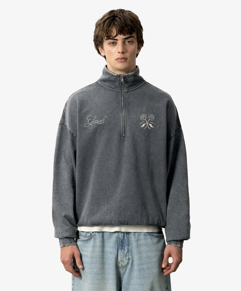 Gods Half Zip Washed Dark Grey