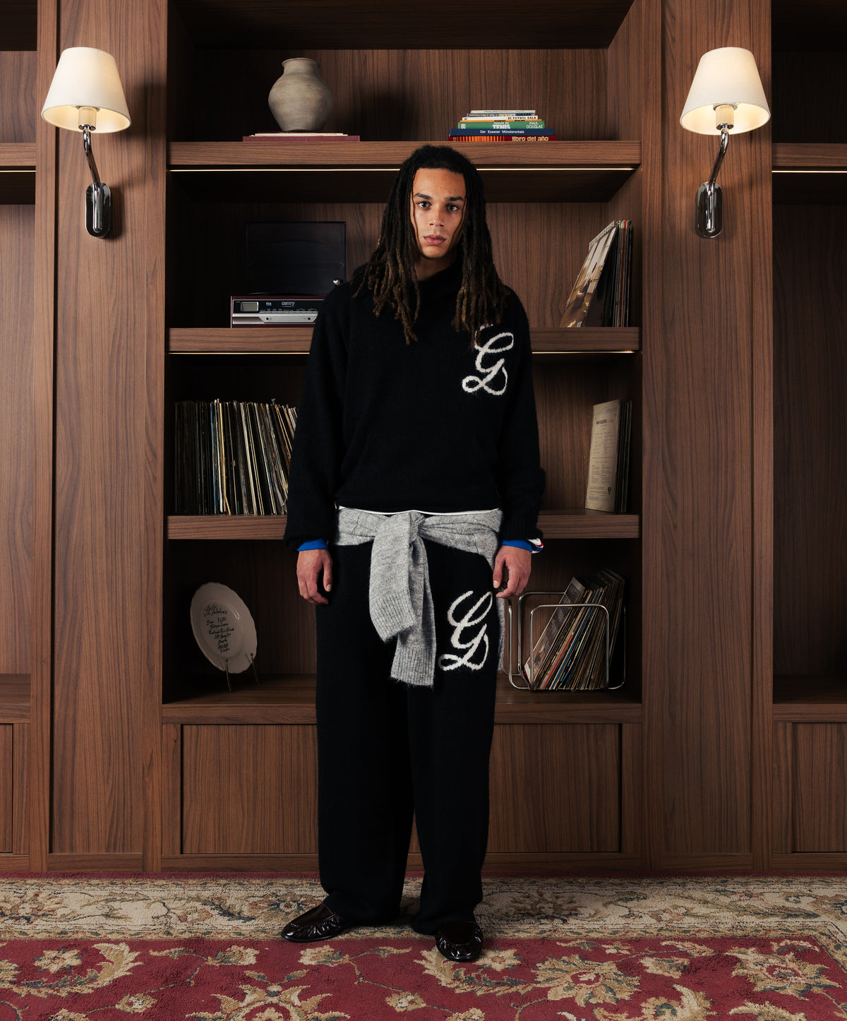 Jacquard Knit Pants Black