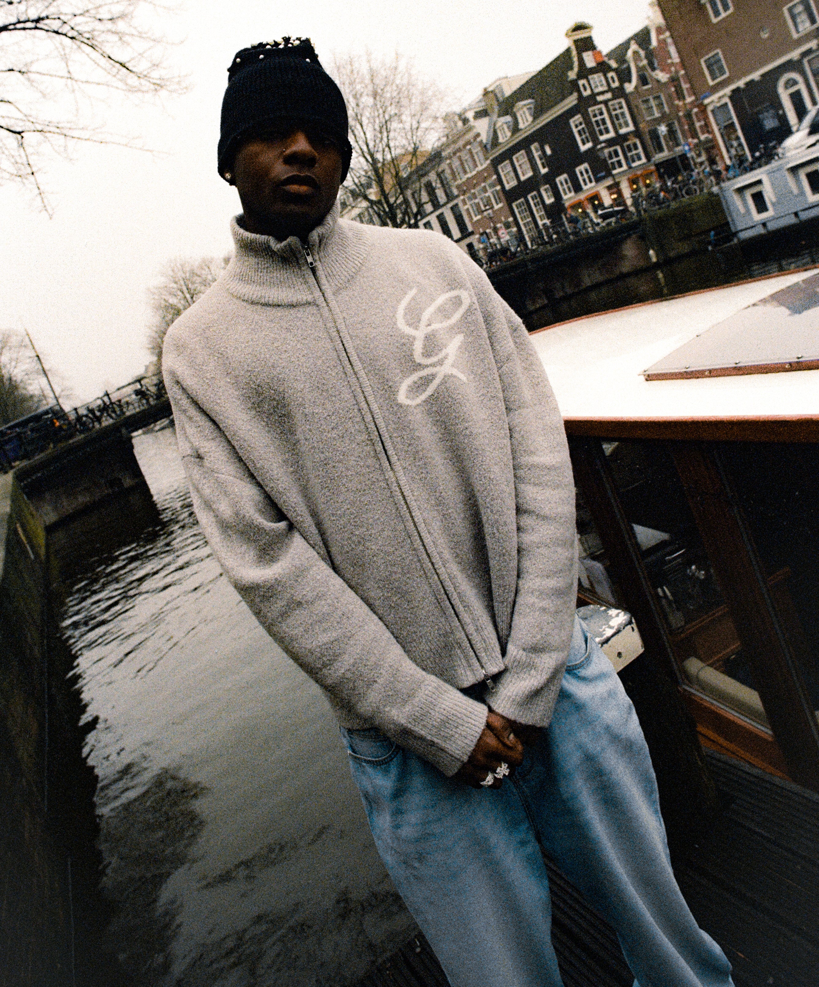 G'S Knitted Zipper Light Grey