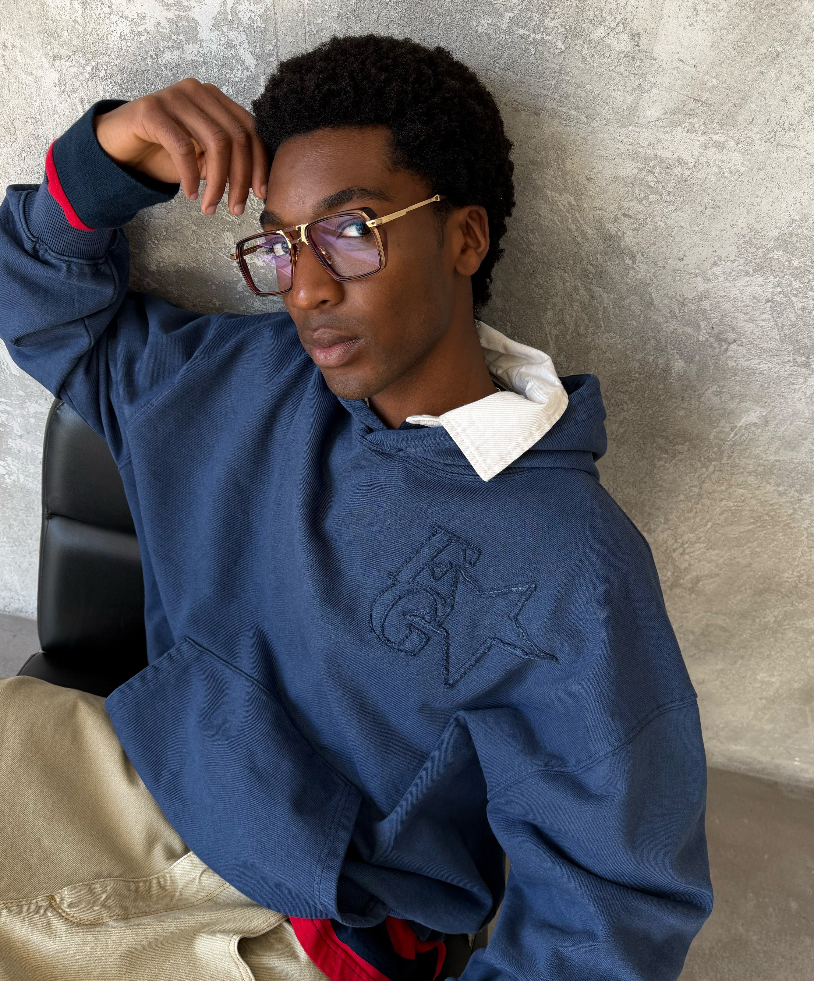 Star Washed Hoodie Navy