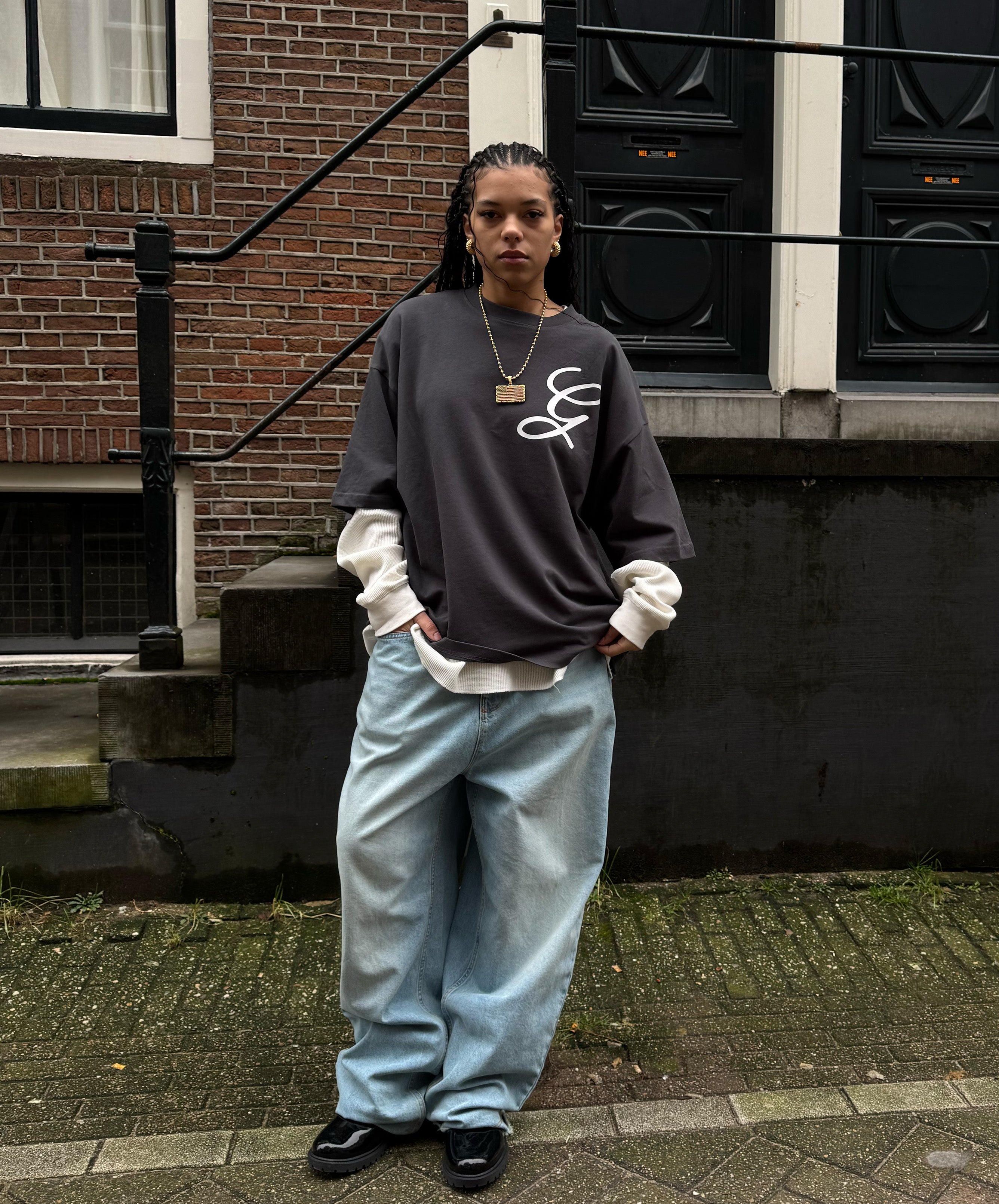 Love Script Boxy Tee Dark Grey