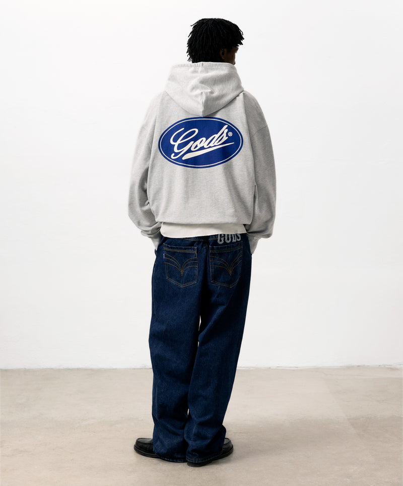 Blue Circle Cropped Hoodie Grey