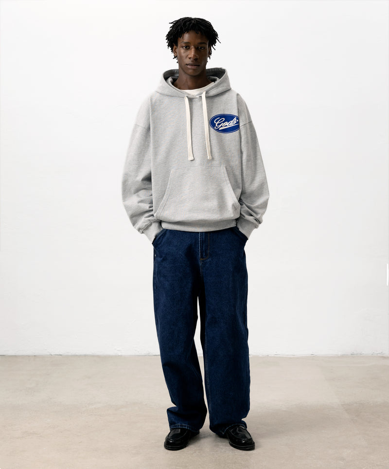 Blue Circle Cropped Hoodie Grey