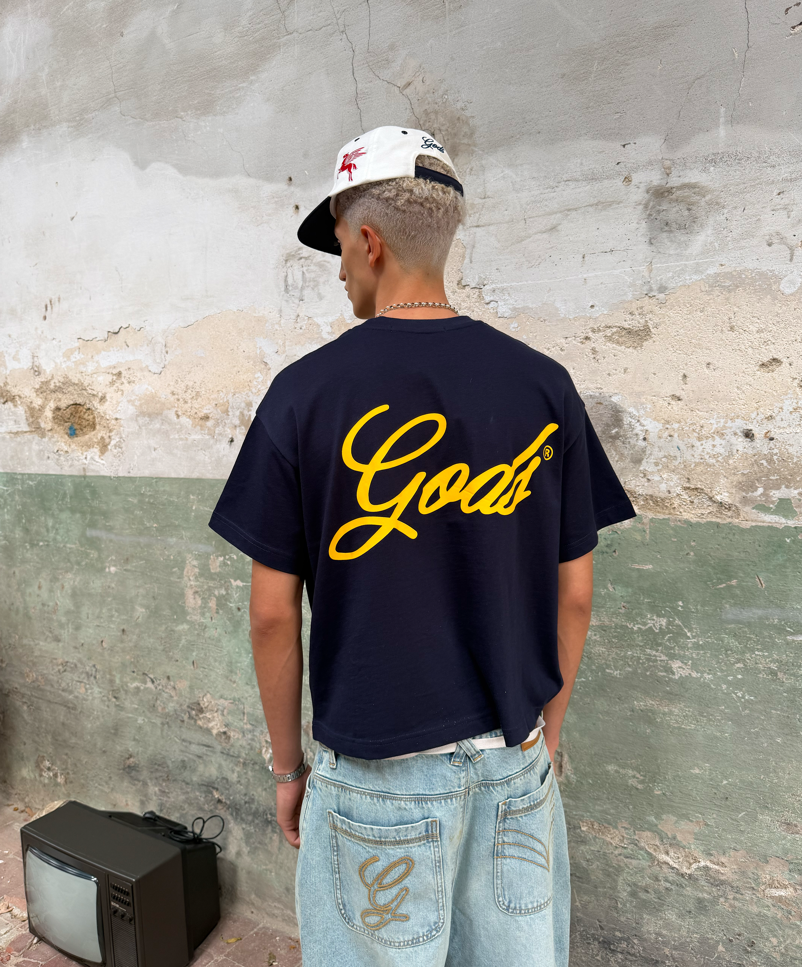 Script Boxy Tee Navy