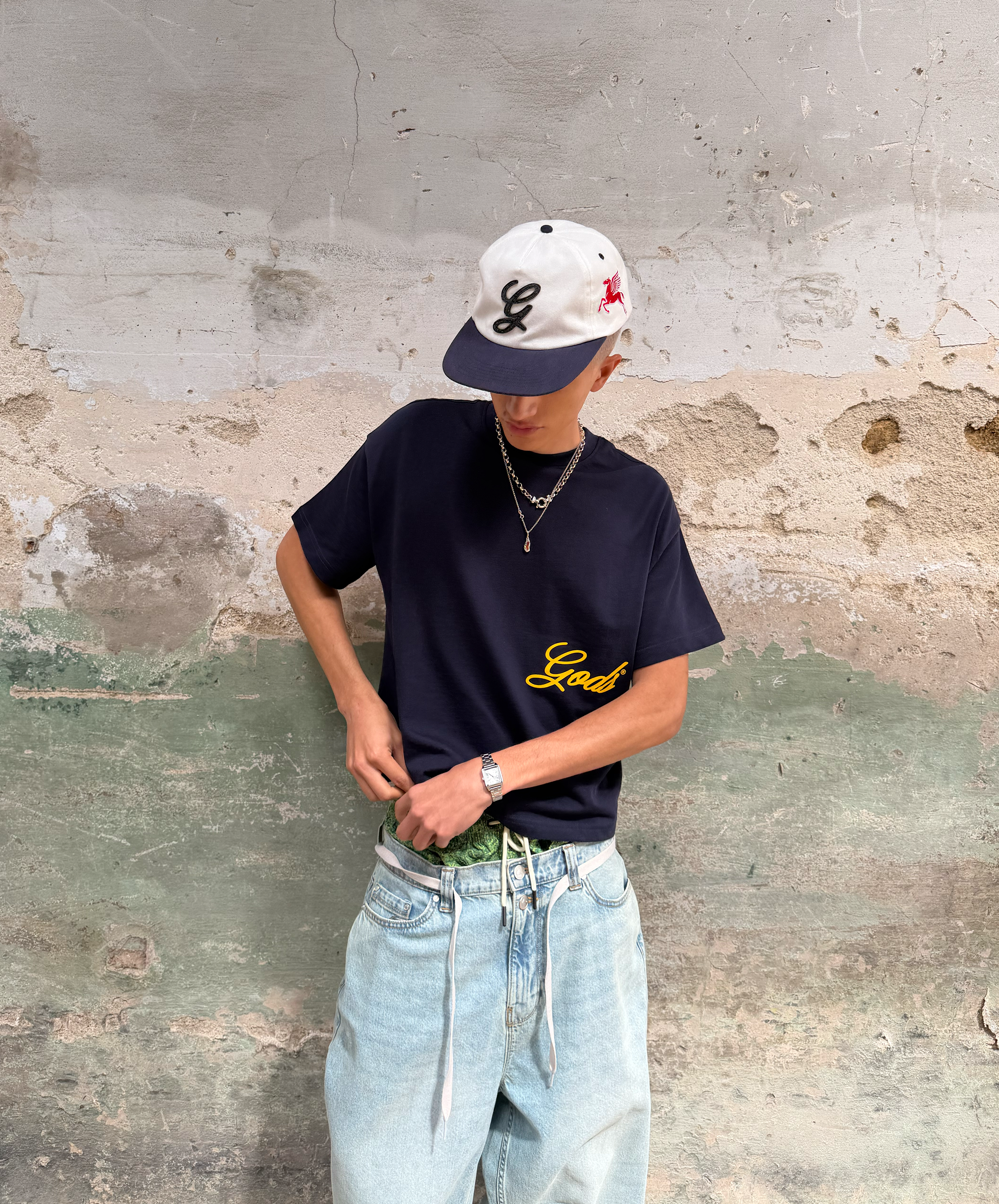 Script Boxy Tee Navy