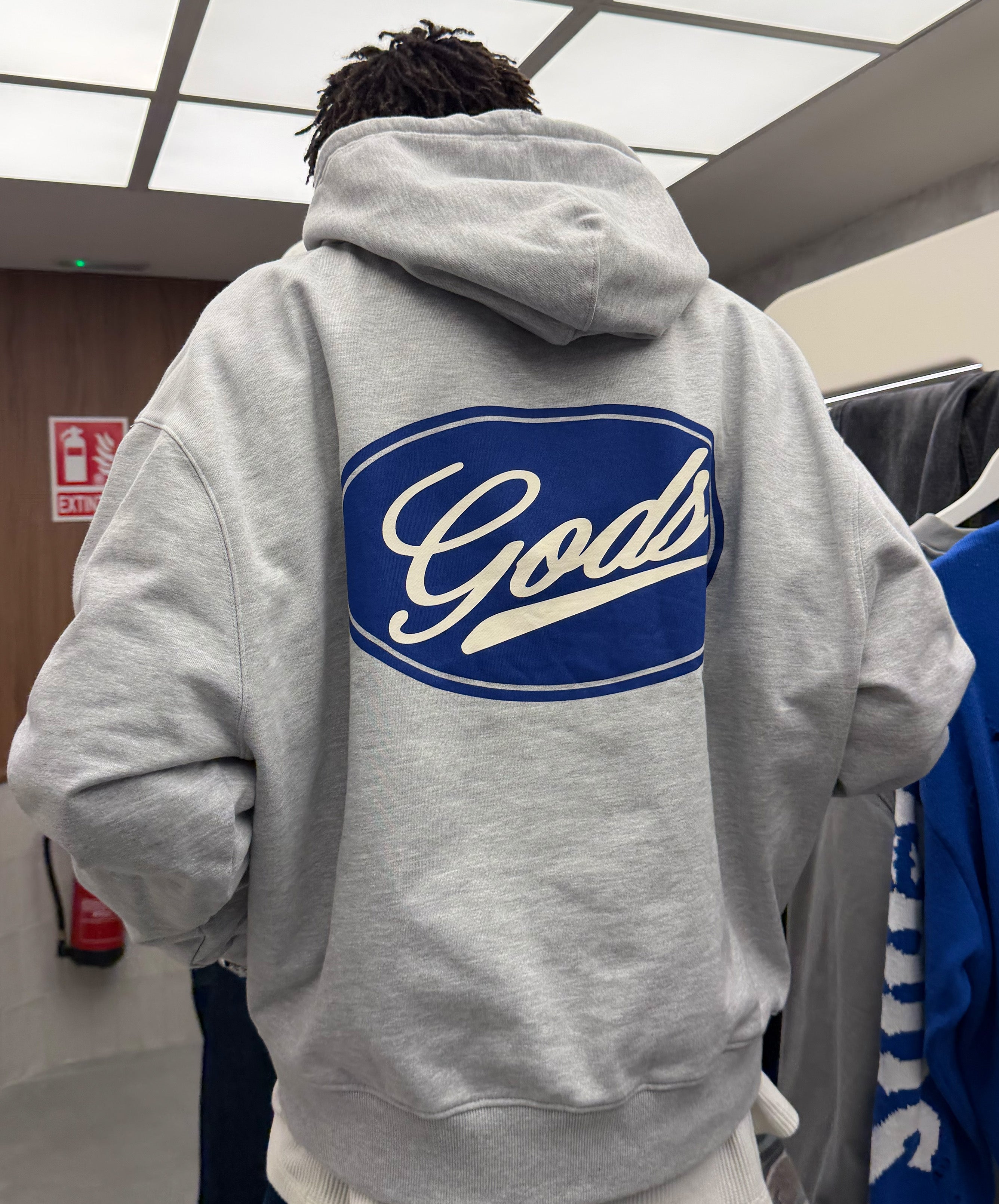 Blue Circle Cropped Hoodie Grey