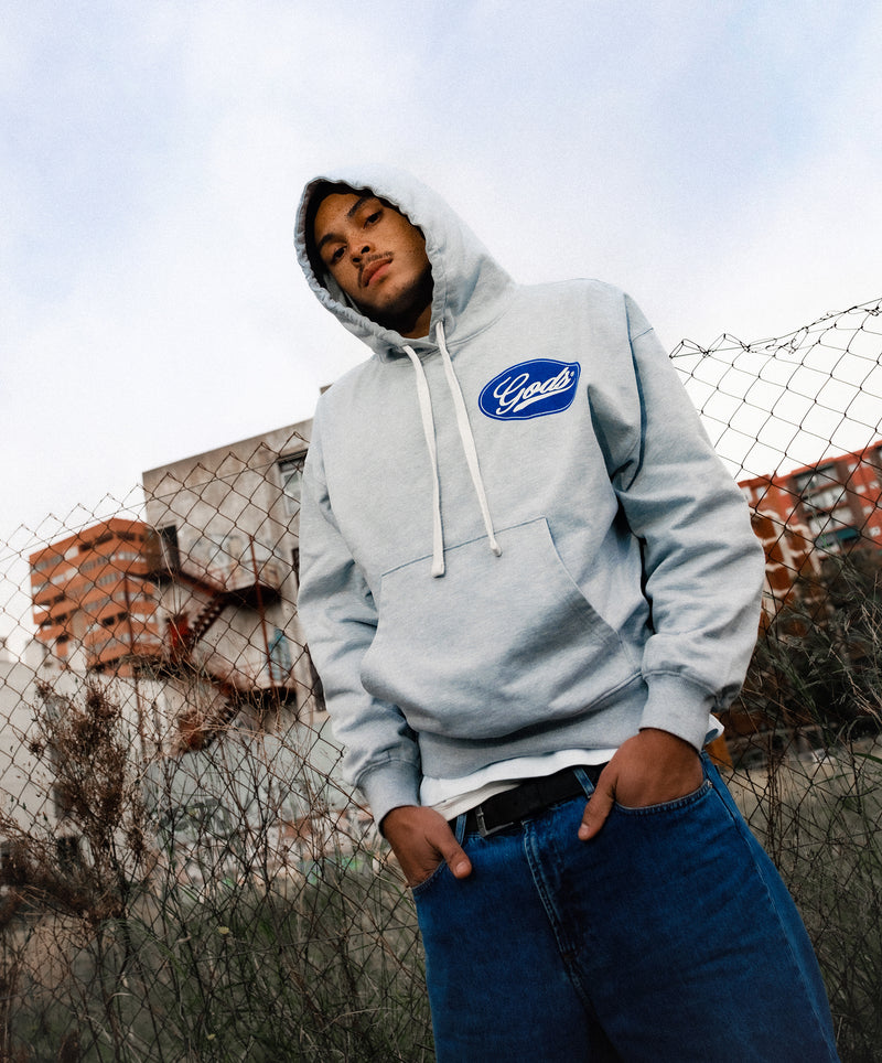 Blue Circle Cropped Hoodie Grey