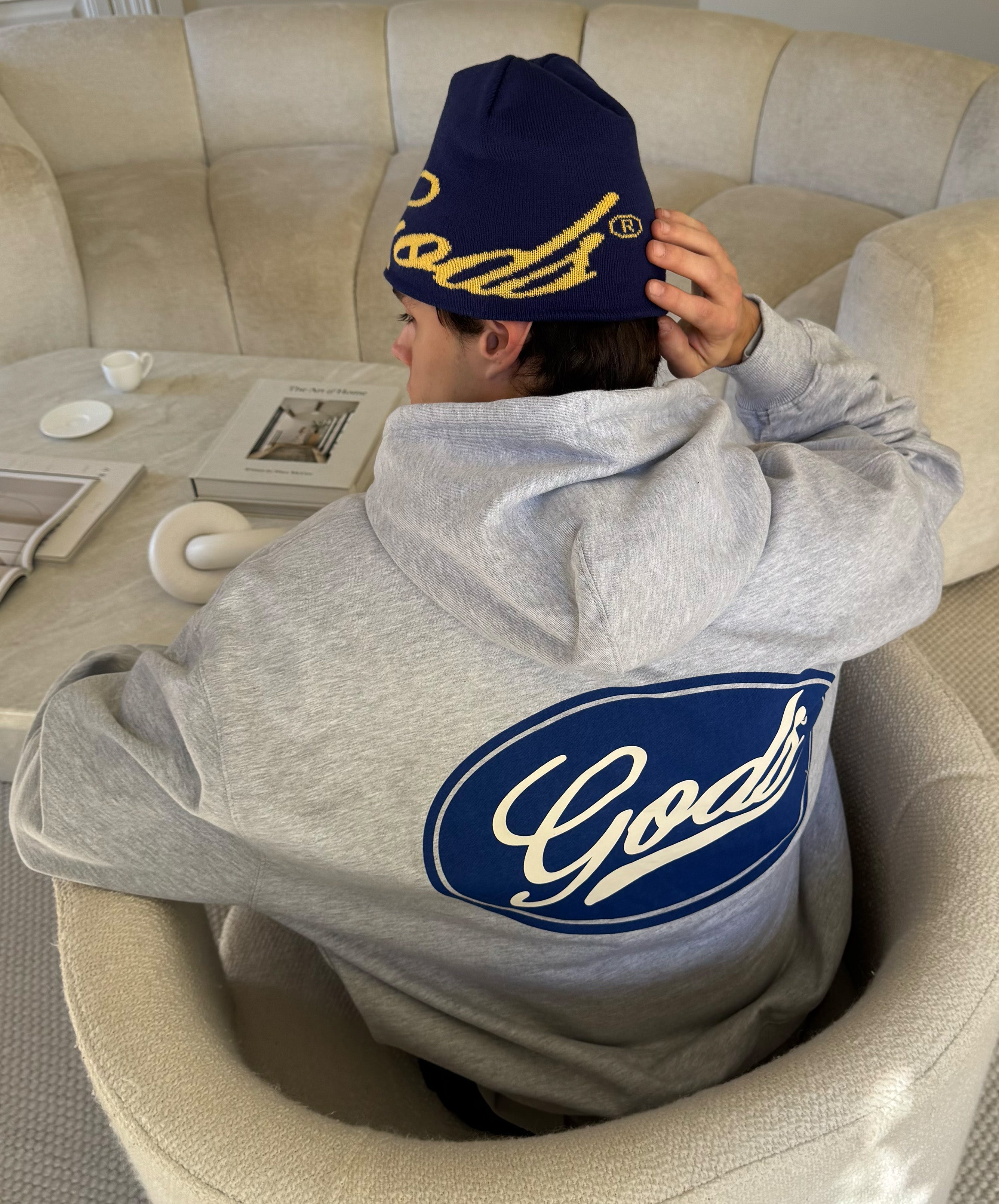 Blue Circle Cropped Hoodie Grey