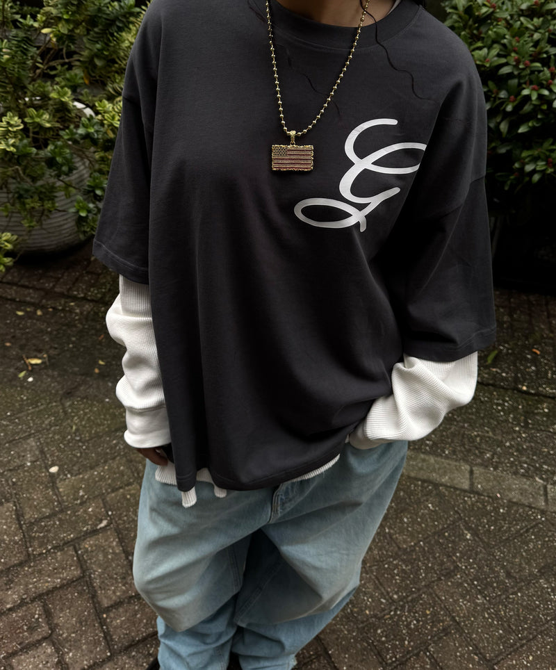 Love Script Boxy Tee Dark Gray
